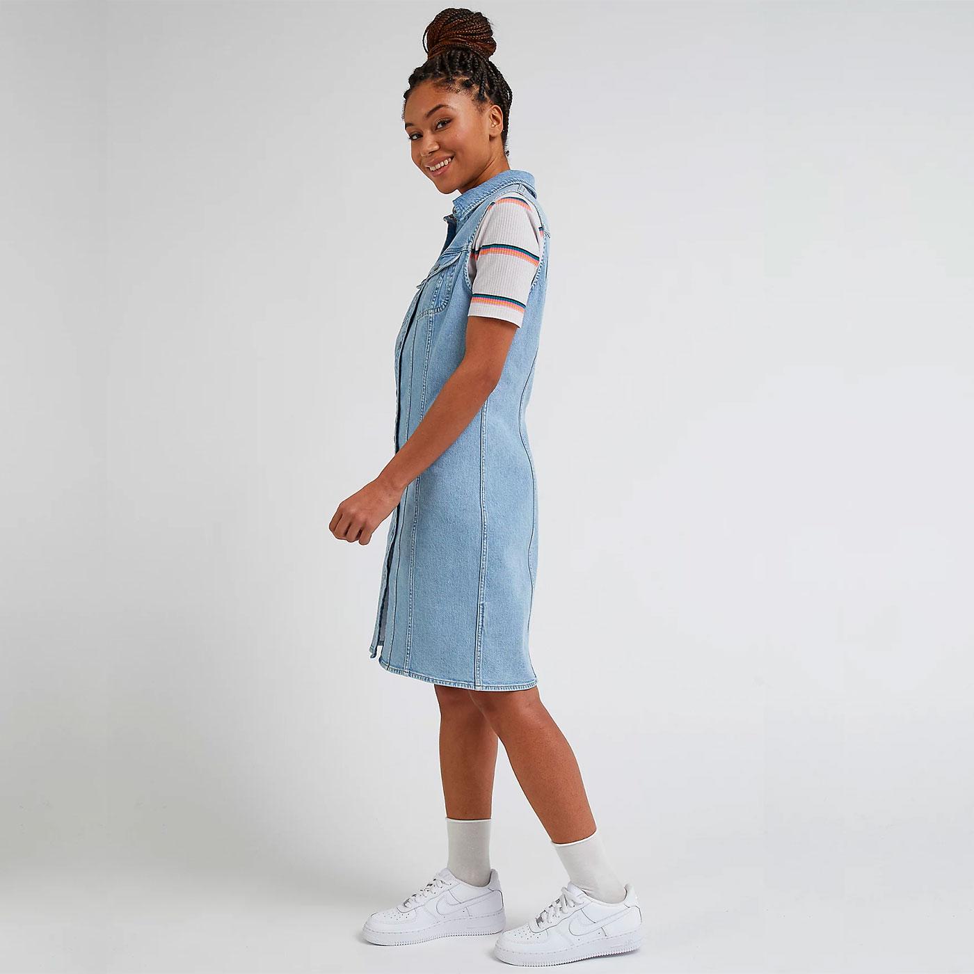 Lee Retro Sleeveless Denim Dress in Frosted Blue