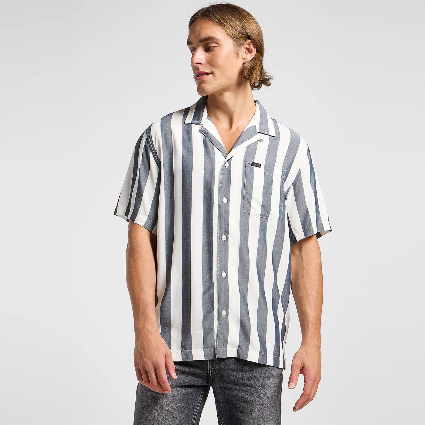 Lee Men's Retro Stripe Resort Shirt Rivet Navy