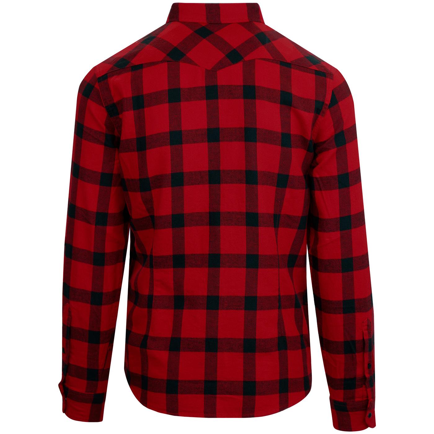 LEE Mens Long Sleeve Cotton Shirt Western Check Slim Fit Bright Red S M L XL XXL 