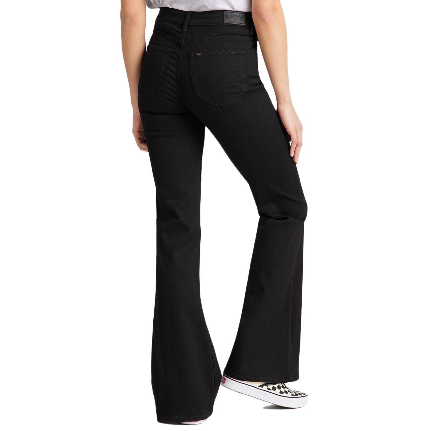 Breese LEE Retro 70s High Waist Denim Flares in Black Rinse