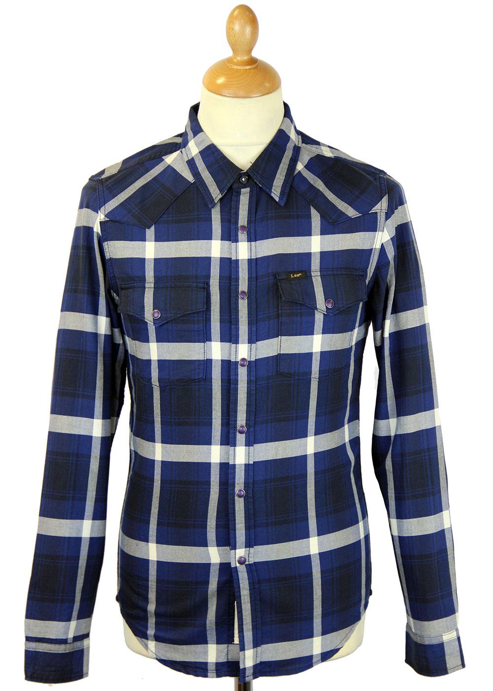LEE Jeans Retro Indie Mod Check Western Shirt Medieval Blue