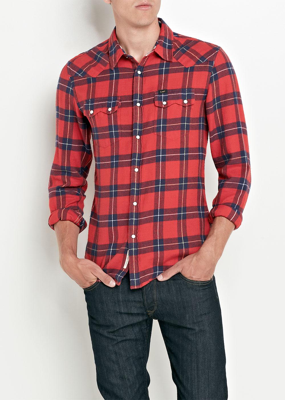 LEE Rider Retro Mod Brushed Cotton Check Shirt in Red