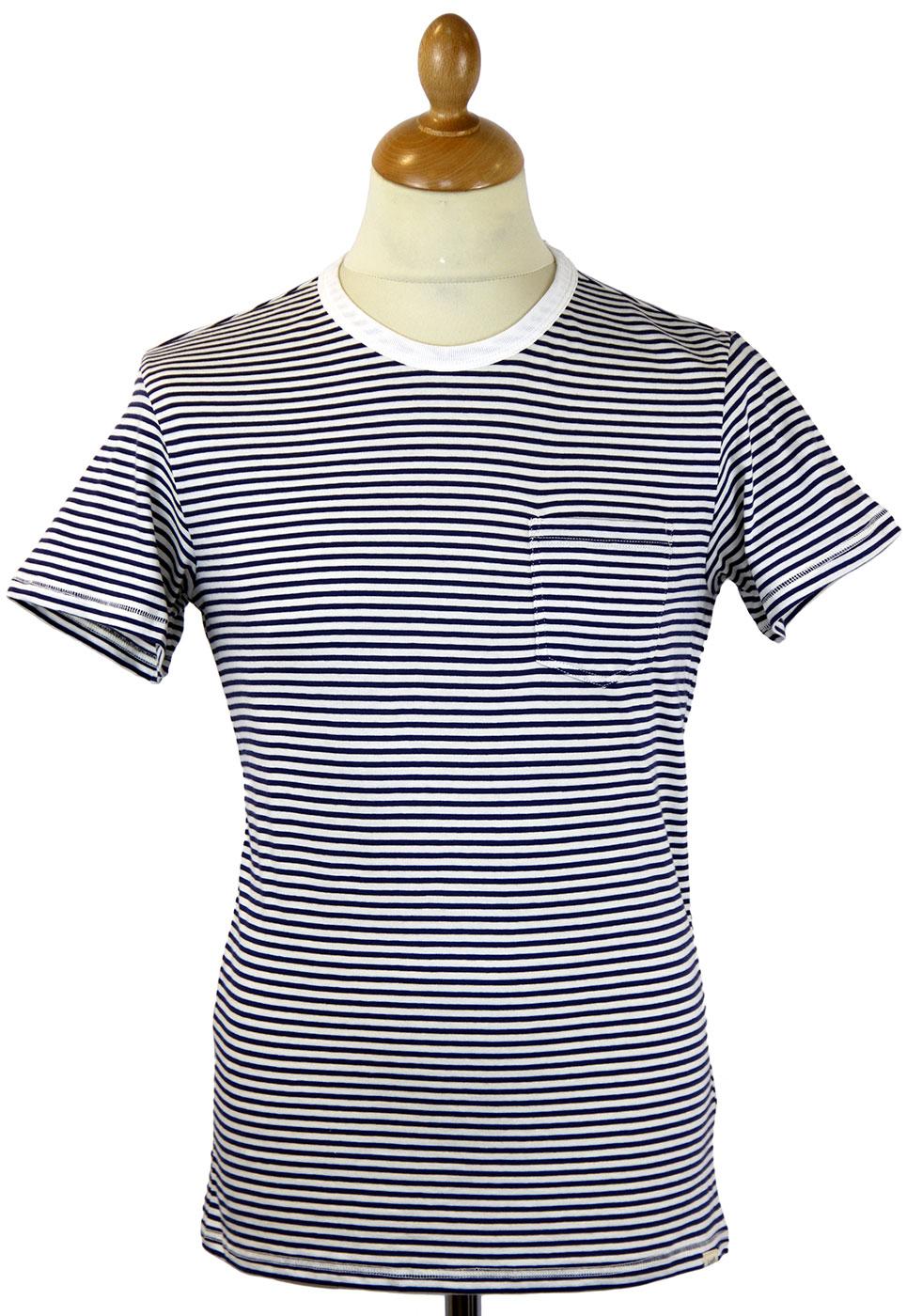 LEE JEANS Retro Indie Mod Stripe Crew Neck Pocket T-shirt Blue