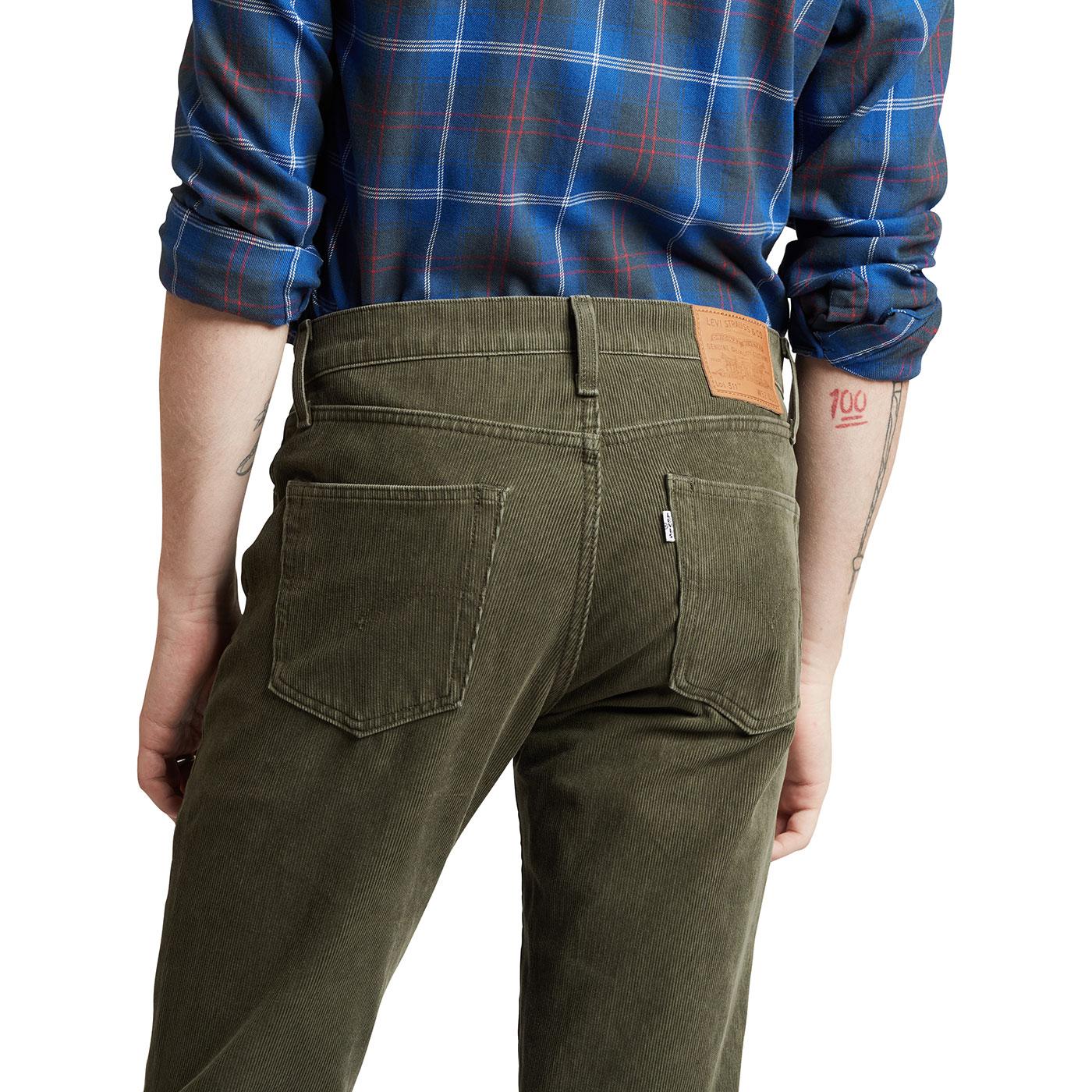 Levis 511 Retro Mens Mod Slim Cord Jeans In Olive Night