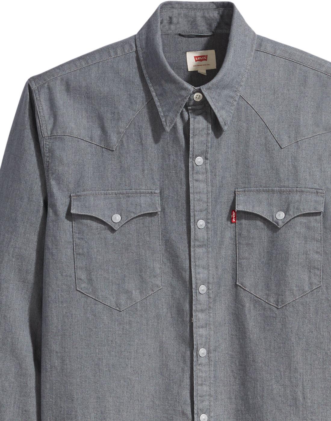 LEVI'S Barstow Retro Denim Western Shirt Grey Stretch Rinse