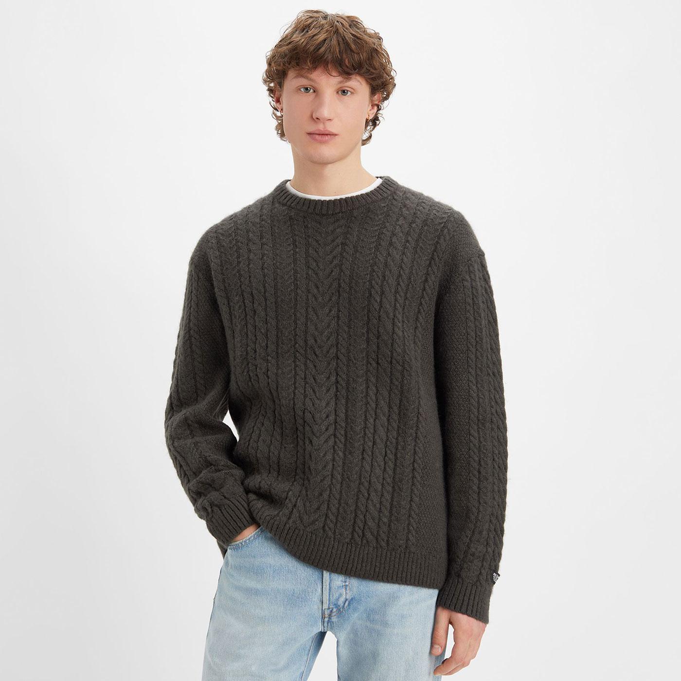 Levi's Battery Crewneck Retro Chunky Rib Knit Sweater Raven