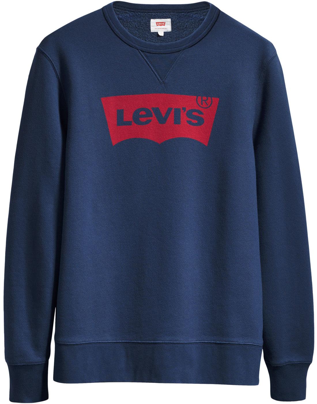 LEVI'S Retro 70s Batwing Graphic Crew Neck Sweatshirt Dress Blues