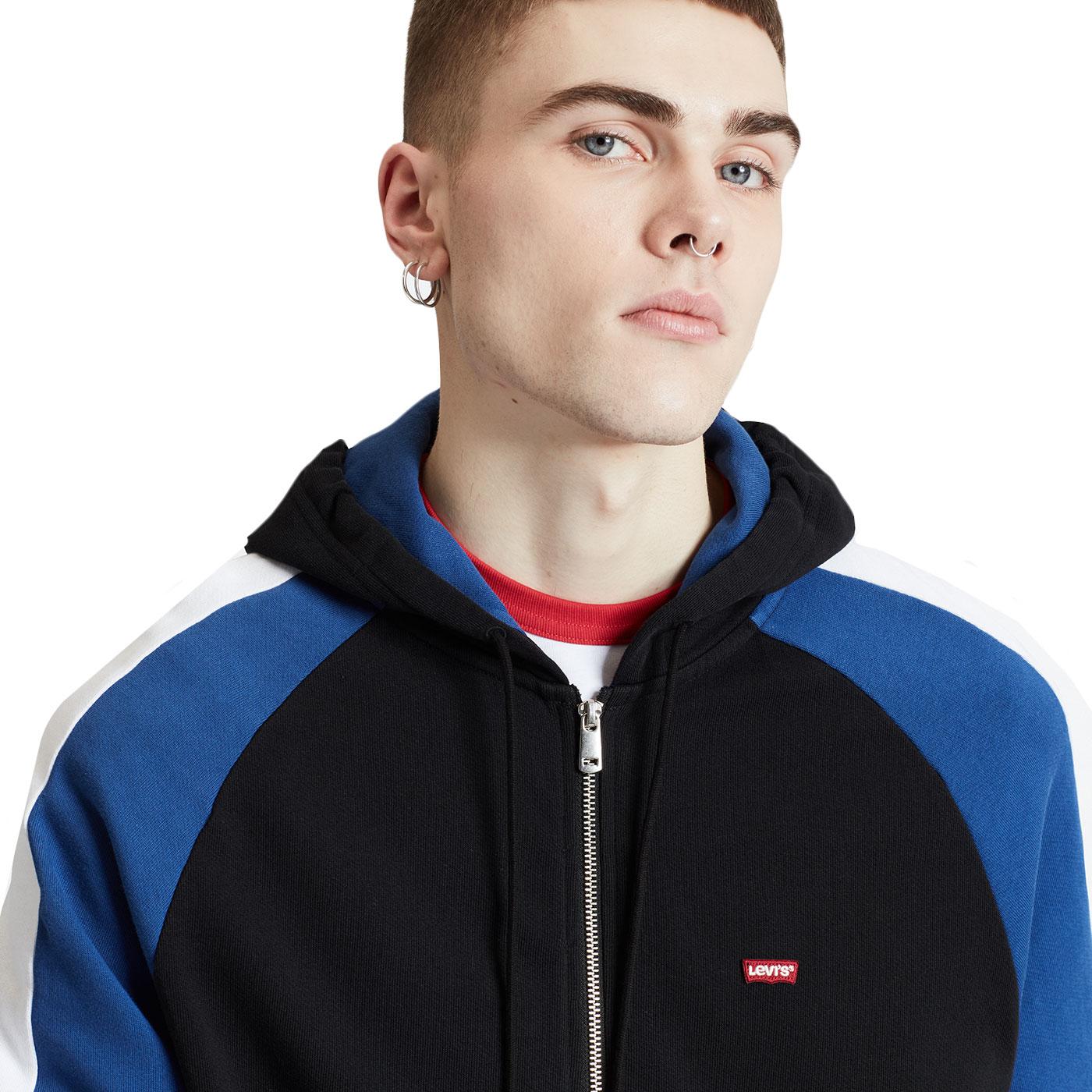 LEVI'S Retro Colour Block Hooded Zip Through Top in Black