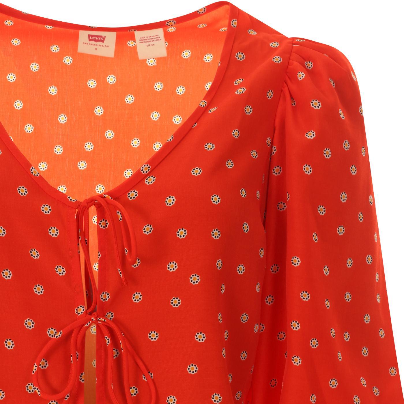 LEVI'S Fawn Retro 60s Foulard Print Tie Blouse Enamel Orange