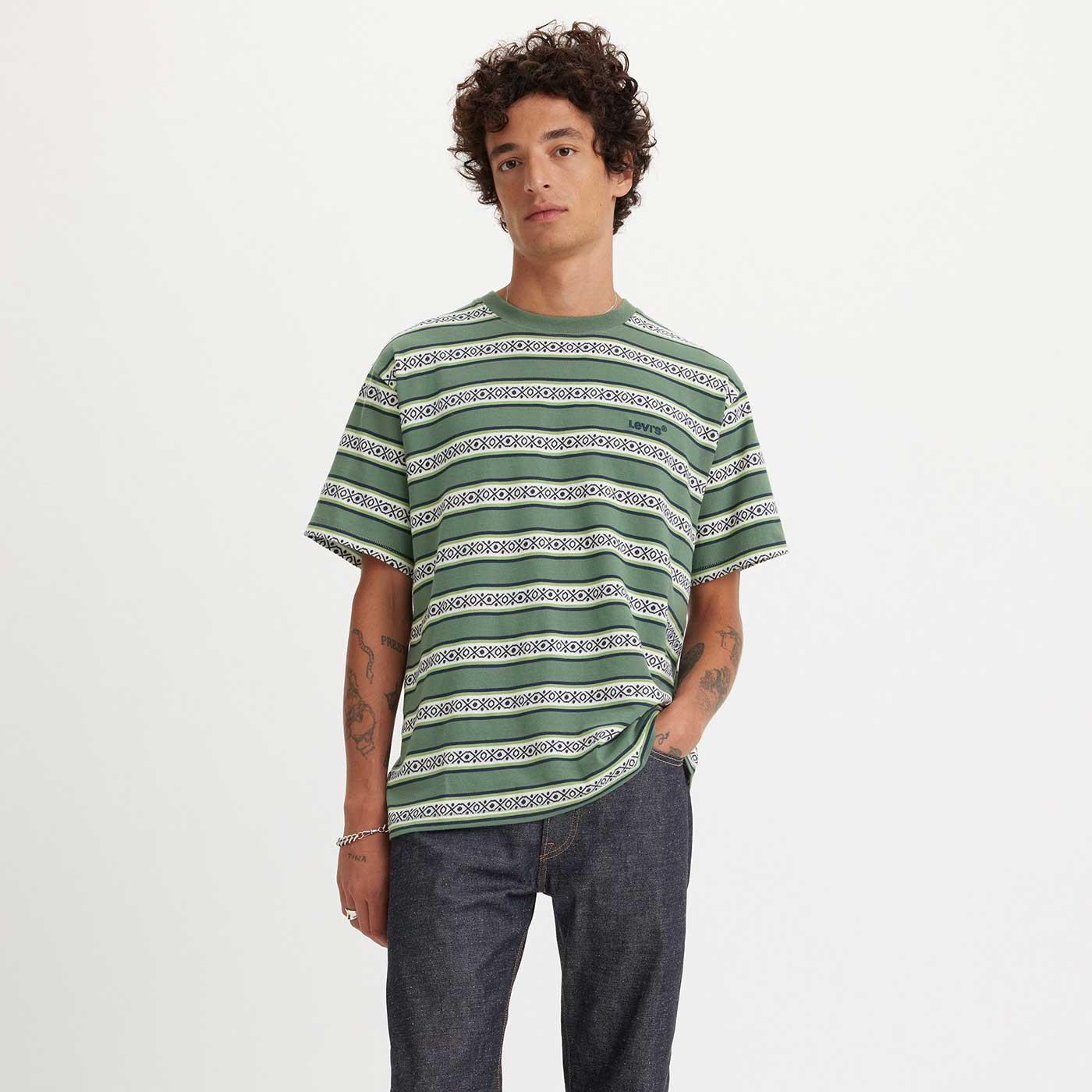 Levi Jeans Red Tab Striped Vintage Tee in Otis Geo Stripe Green