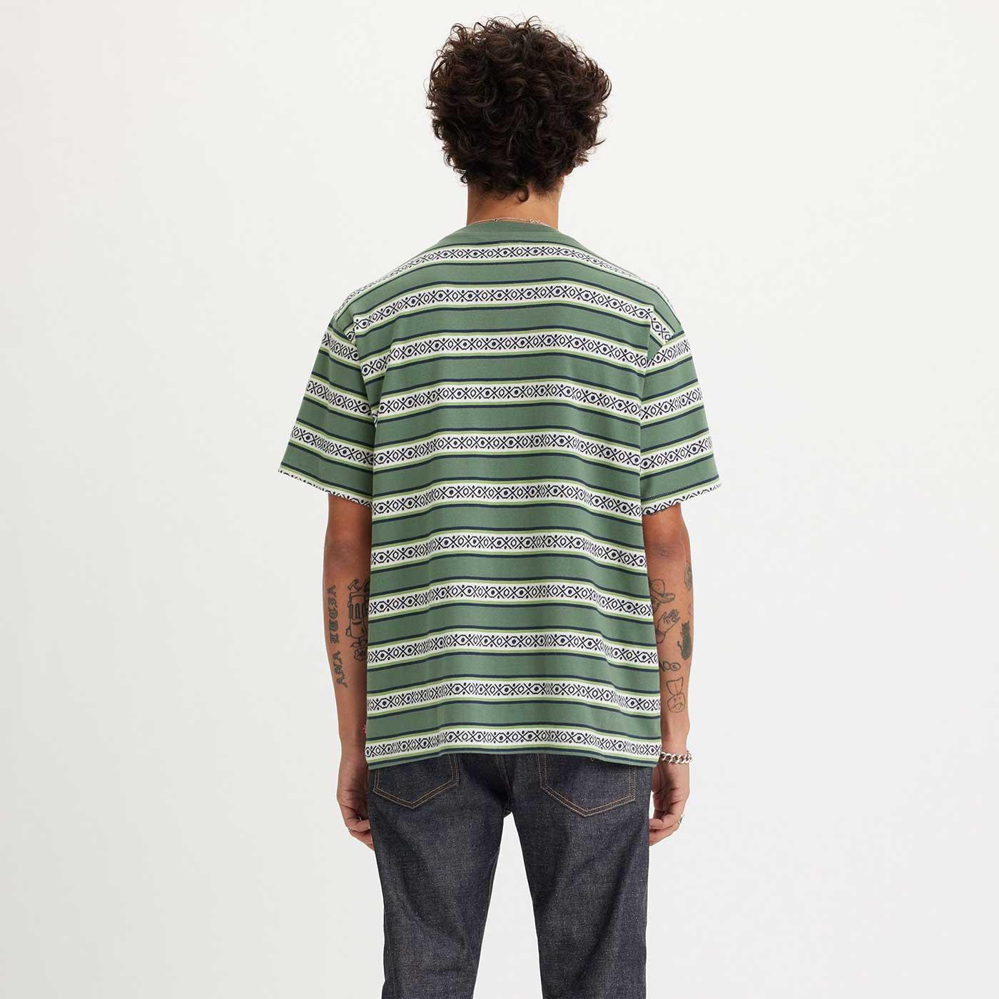 Levi Jeans Red Tab Striped Vintage Tee in Otis Geo Stripe Green