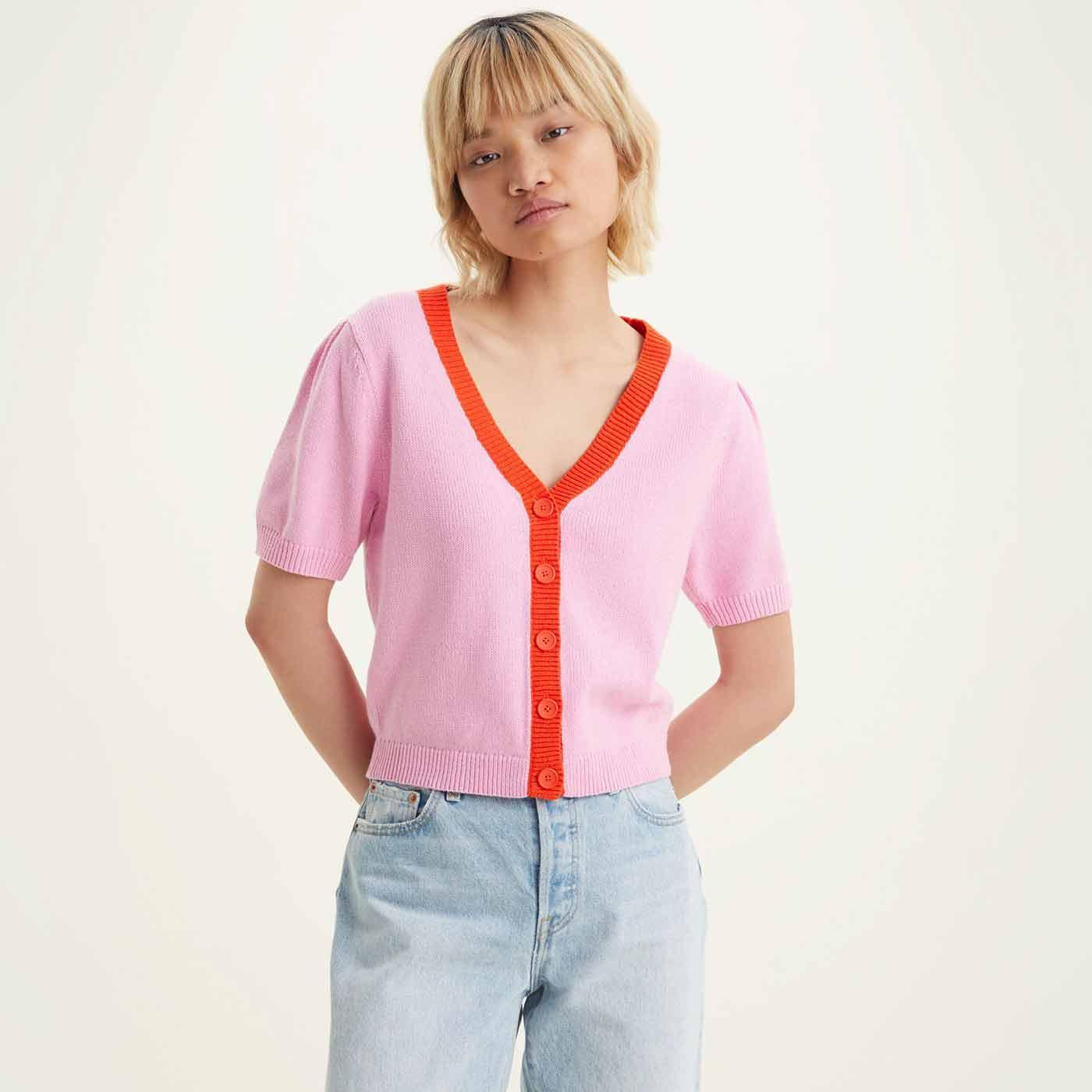 LEVI'S® Josie Retro 70s Knitted V-neck Cardigan Begonia Pink