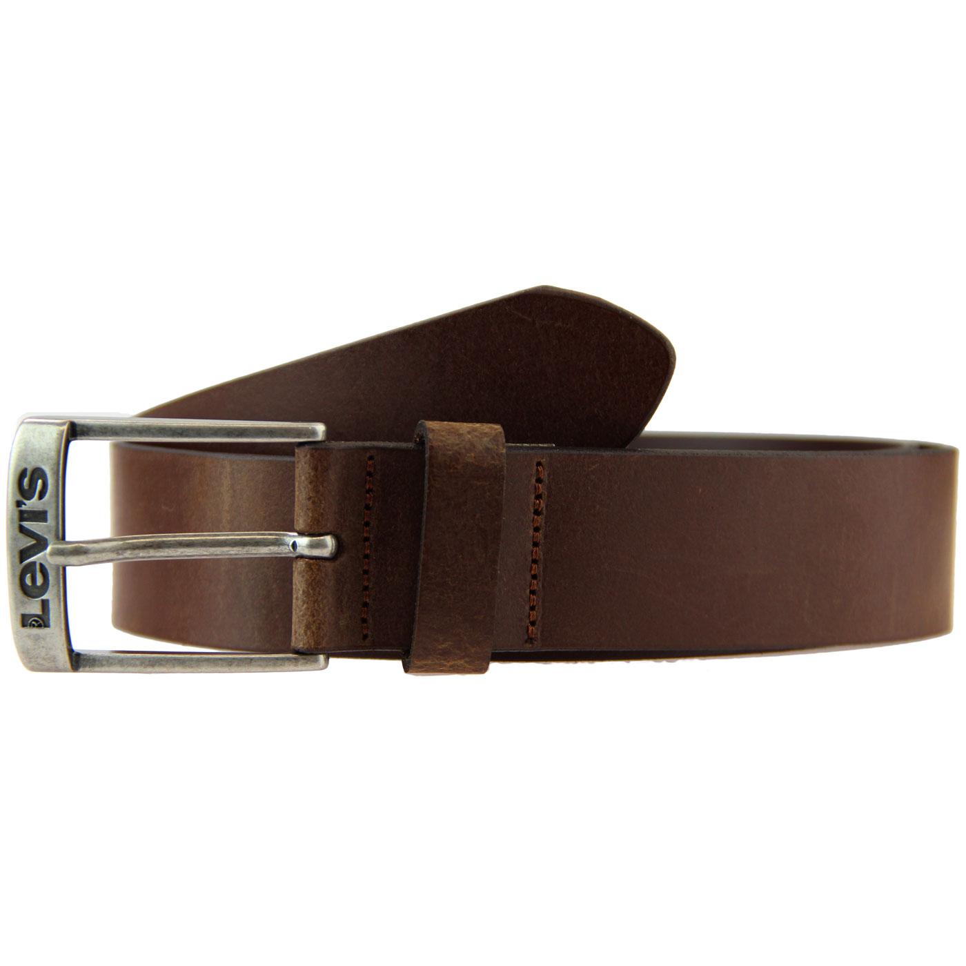 LEVI'S New Duncan Retro Leather Logo Buckle Belt in Brown
