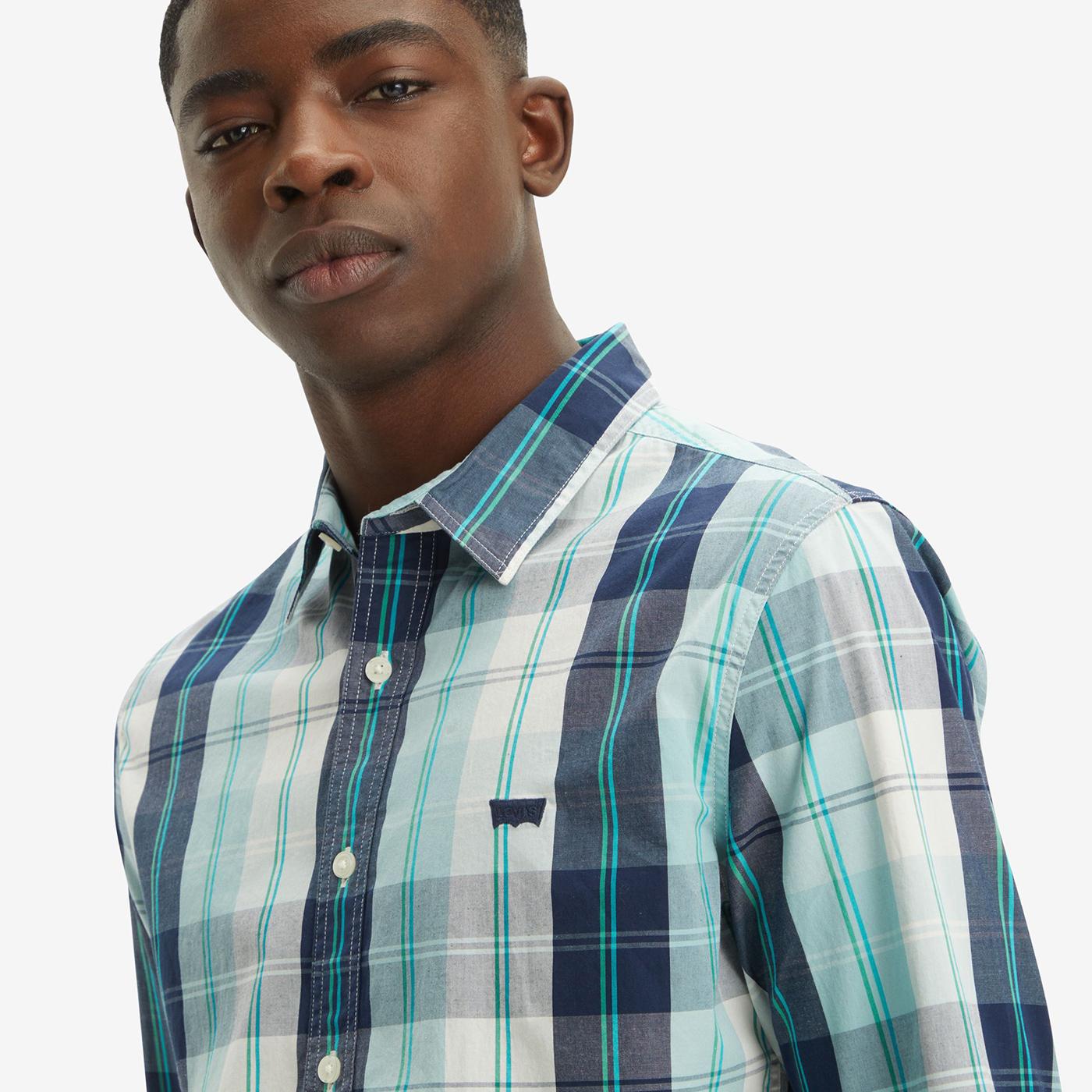 Levi s Battery Slim Fit Luke Plaid L S Mod Shirt in Blue Green