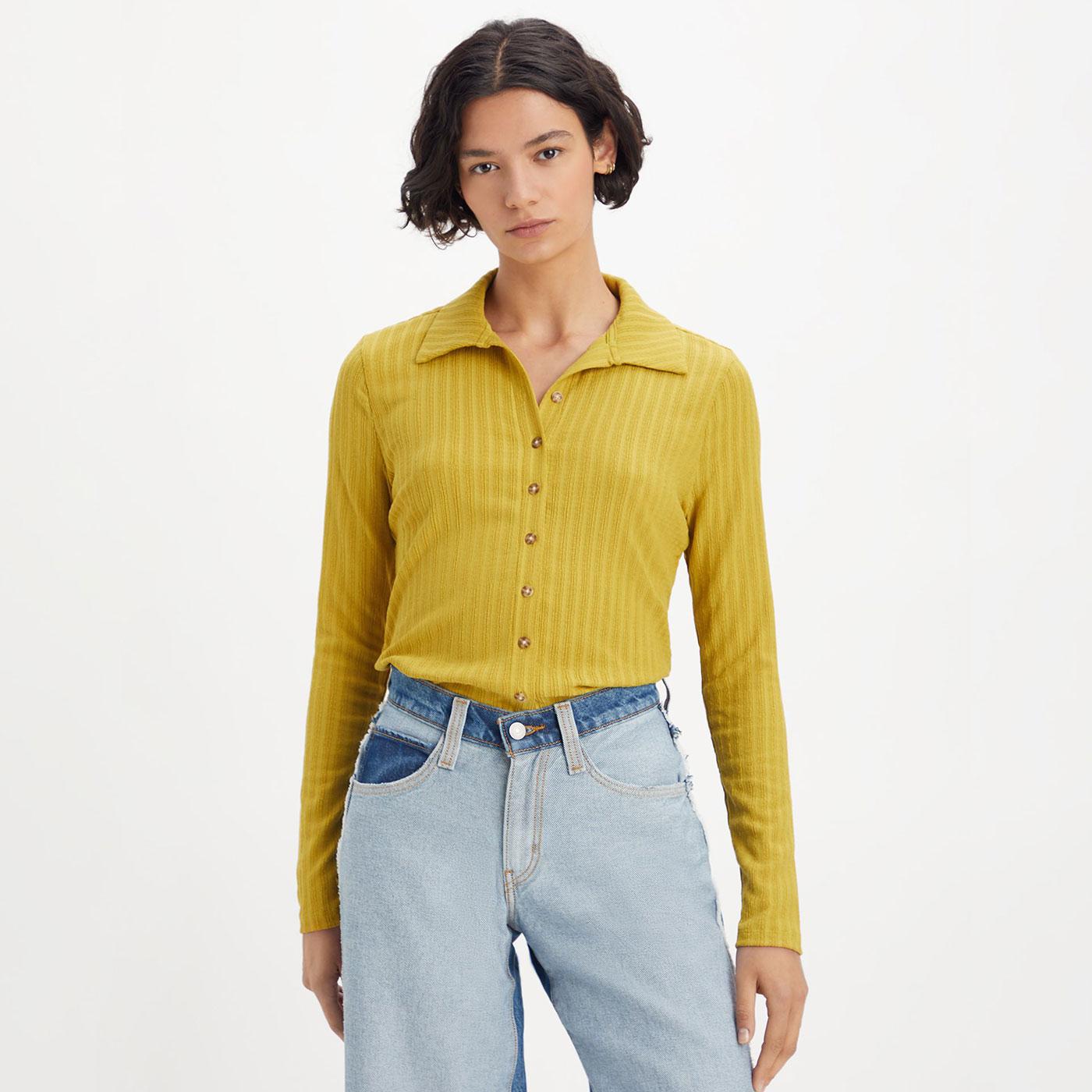 Levi's® Prima Retro Button Up Ribbed Knit Shirt in Golden Olive