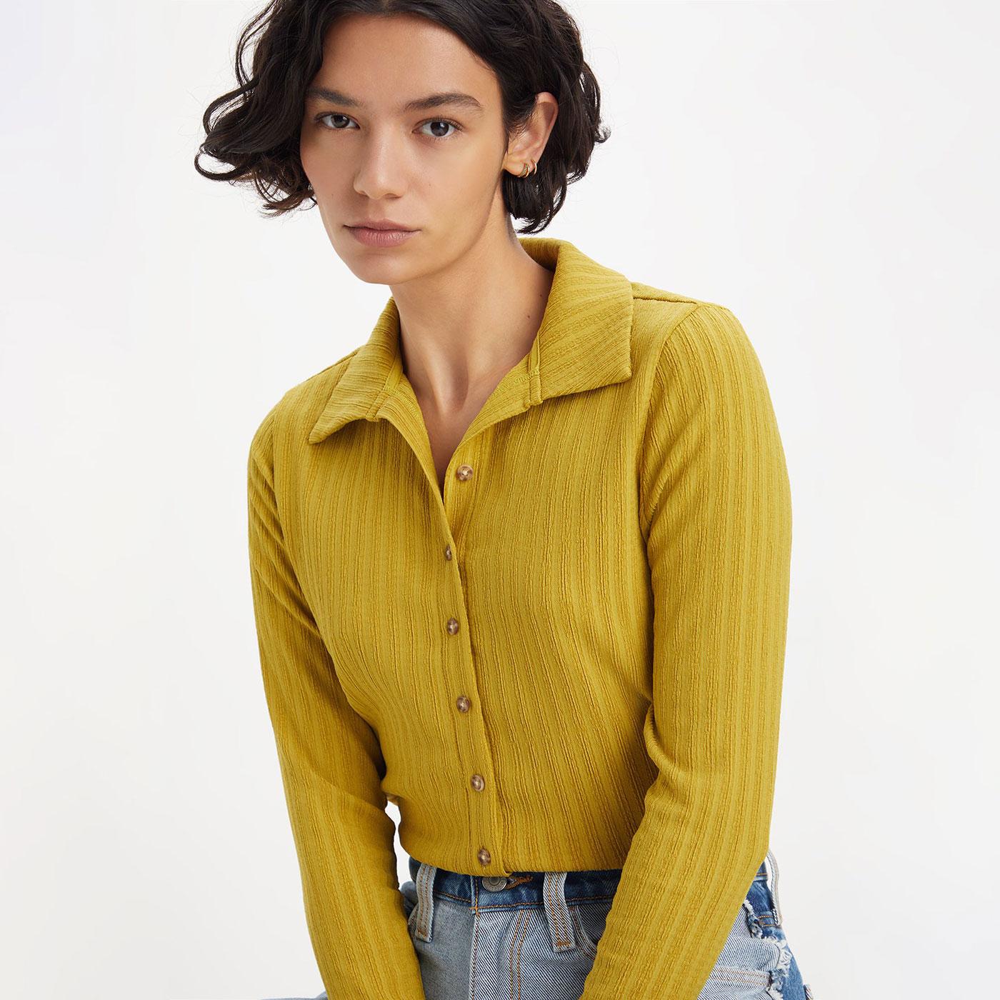 Levi's® Prima Retro Button Up Ribbed Knit Shirt in Golden Olive
