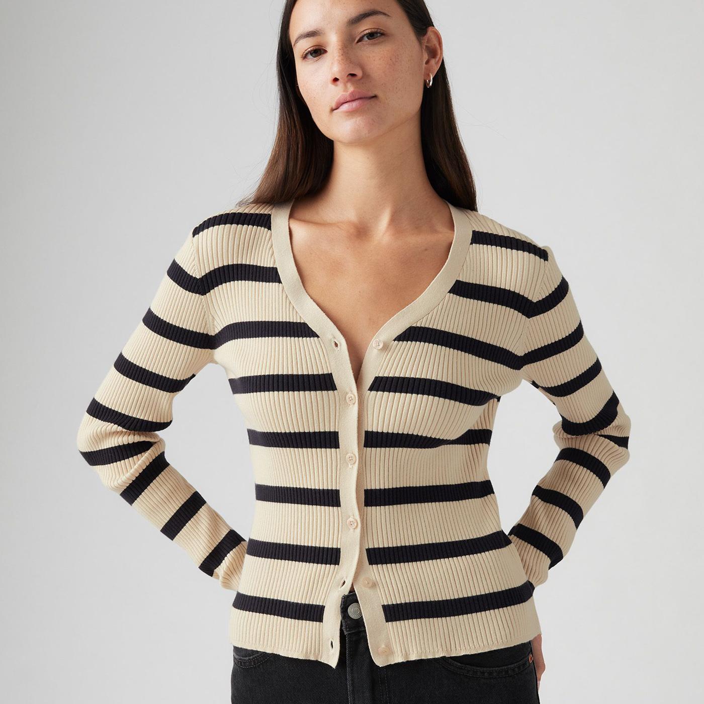 Levi's® Slim Fit Tulip Redwood Stripe Cardigan in Creme Brulee