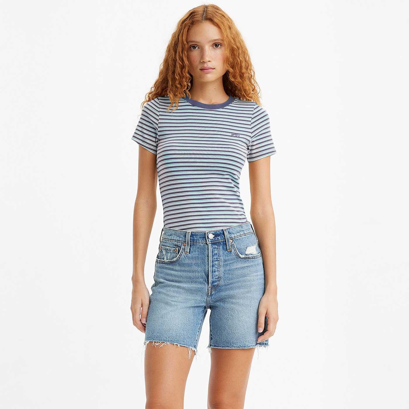 Levi's® Women's Retro 90s Striped Rib Baby Tee Coastal Fjord