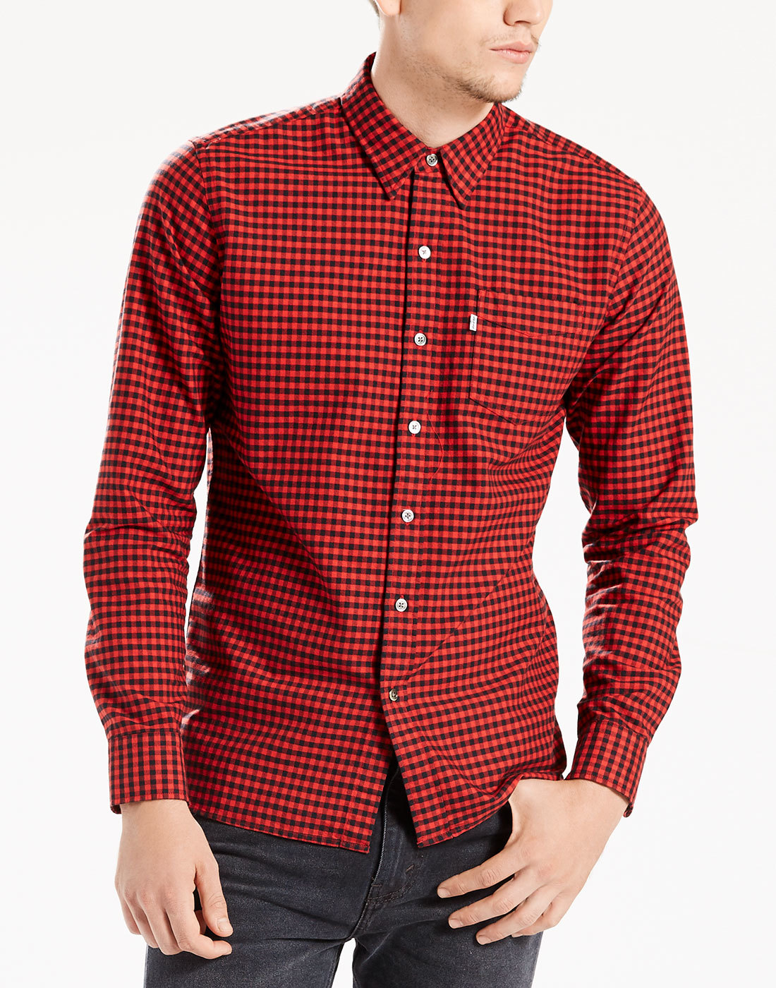 LEVI'S® Men's Retro Mod Sunset 1 Pocket Check Shirt in Cherry Red