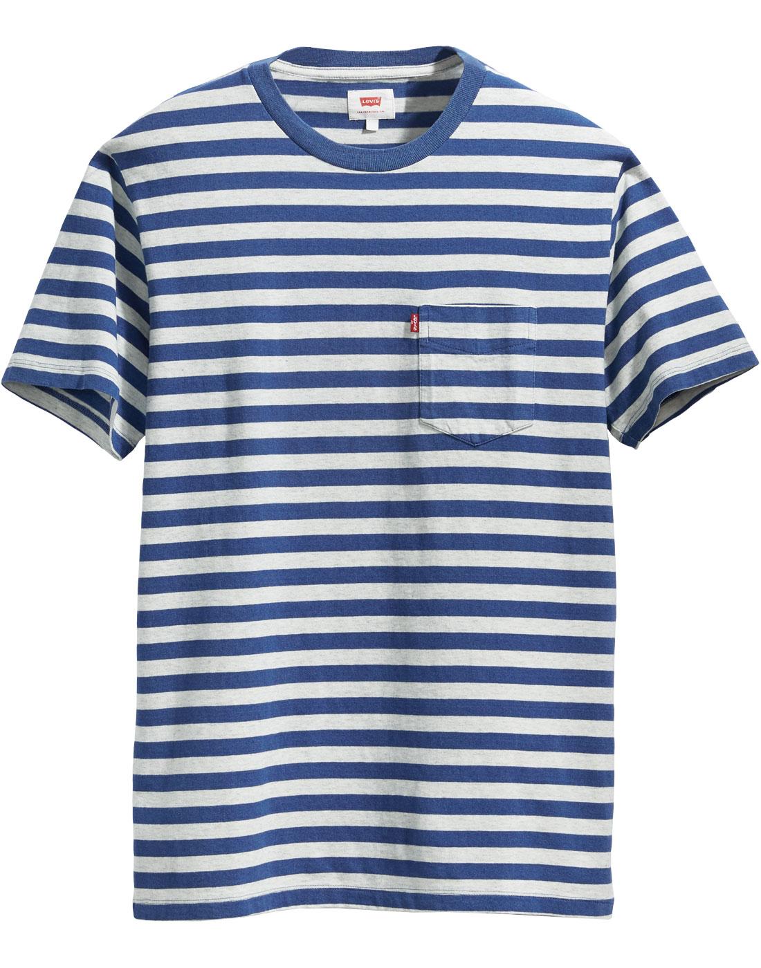 LEVI'S Men's Retro Indie Mod Blue Stripe Sunset Pocket T-shirt
