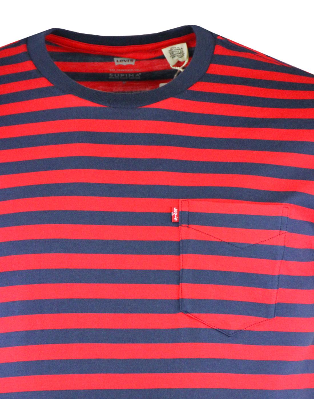 LEVI'S Men's Retro Mod Stripe Sunset Pocket T-Shirt in Red/Navy