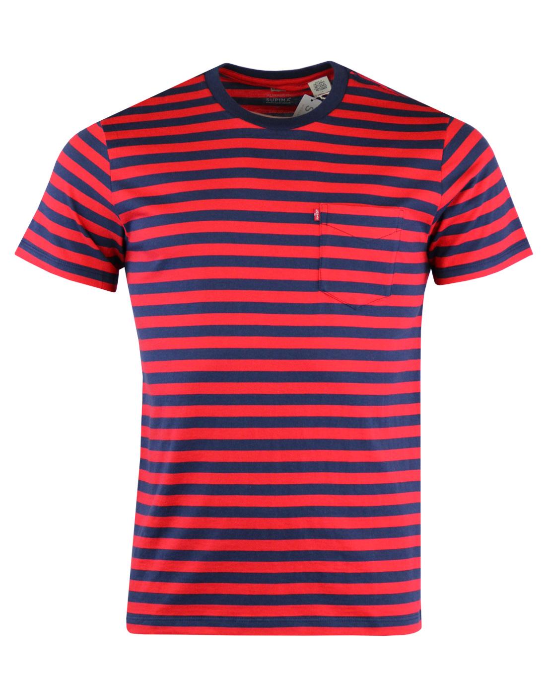 LEVI'S Men's Retro Mod Stripe Sunset Pocket T-Shirt in Red/Navy