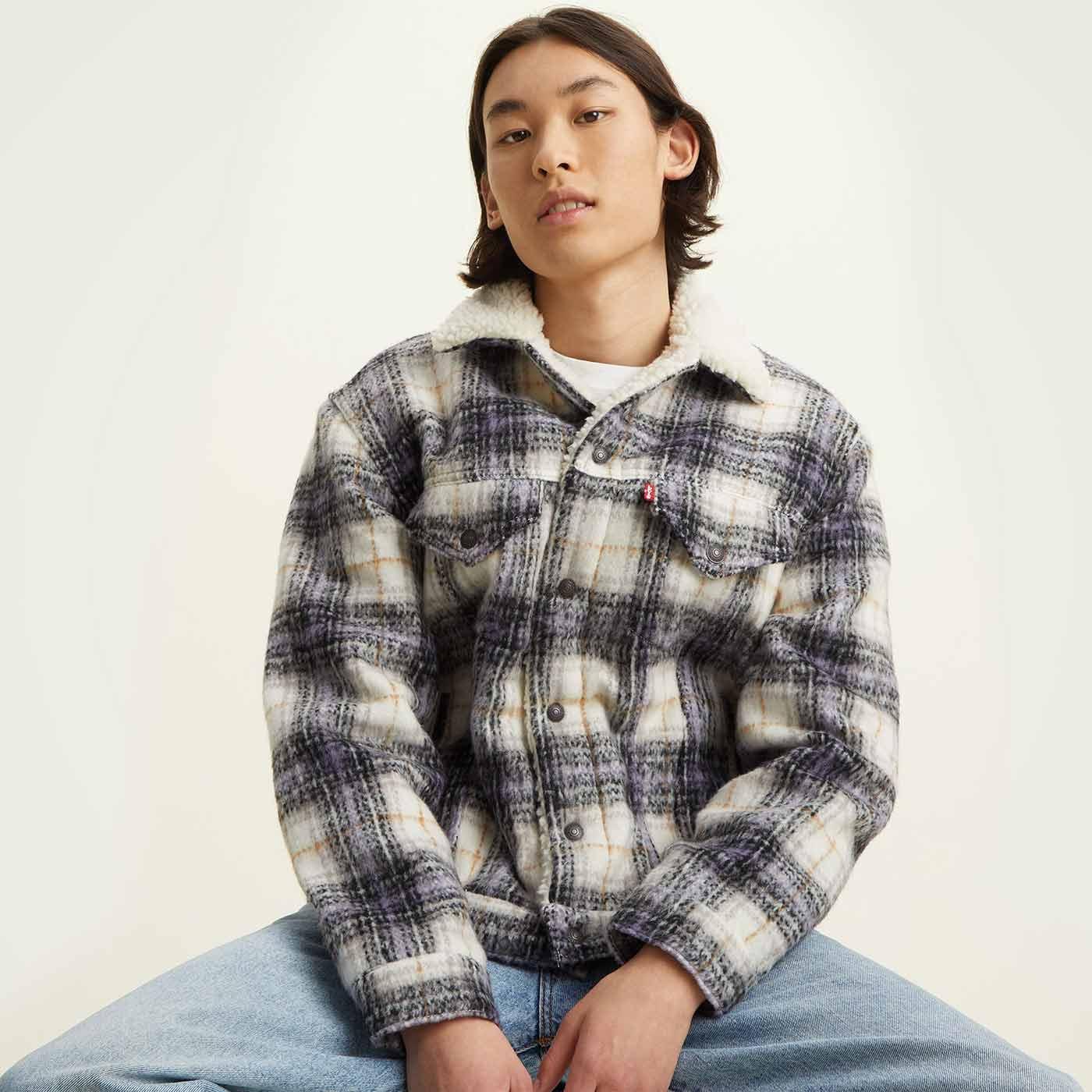 Sherpa Trucker Jacket Vintage Black Denim Jacket Mens Black