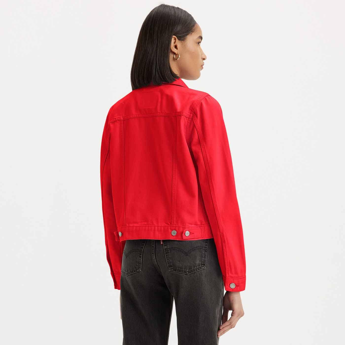 Red denim trucker on sale jacket