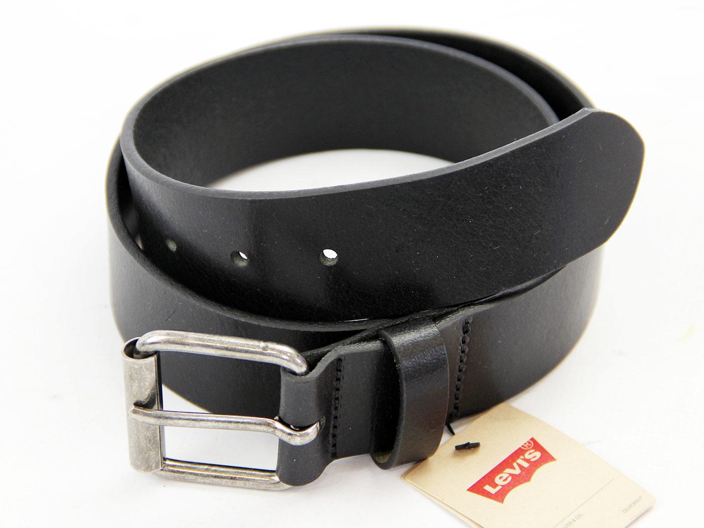 LEVI'S® Retro Mod Full Grain Leather Logo Roller Belt Black