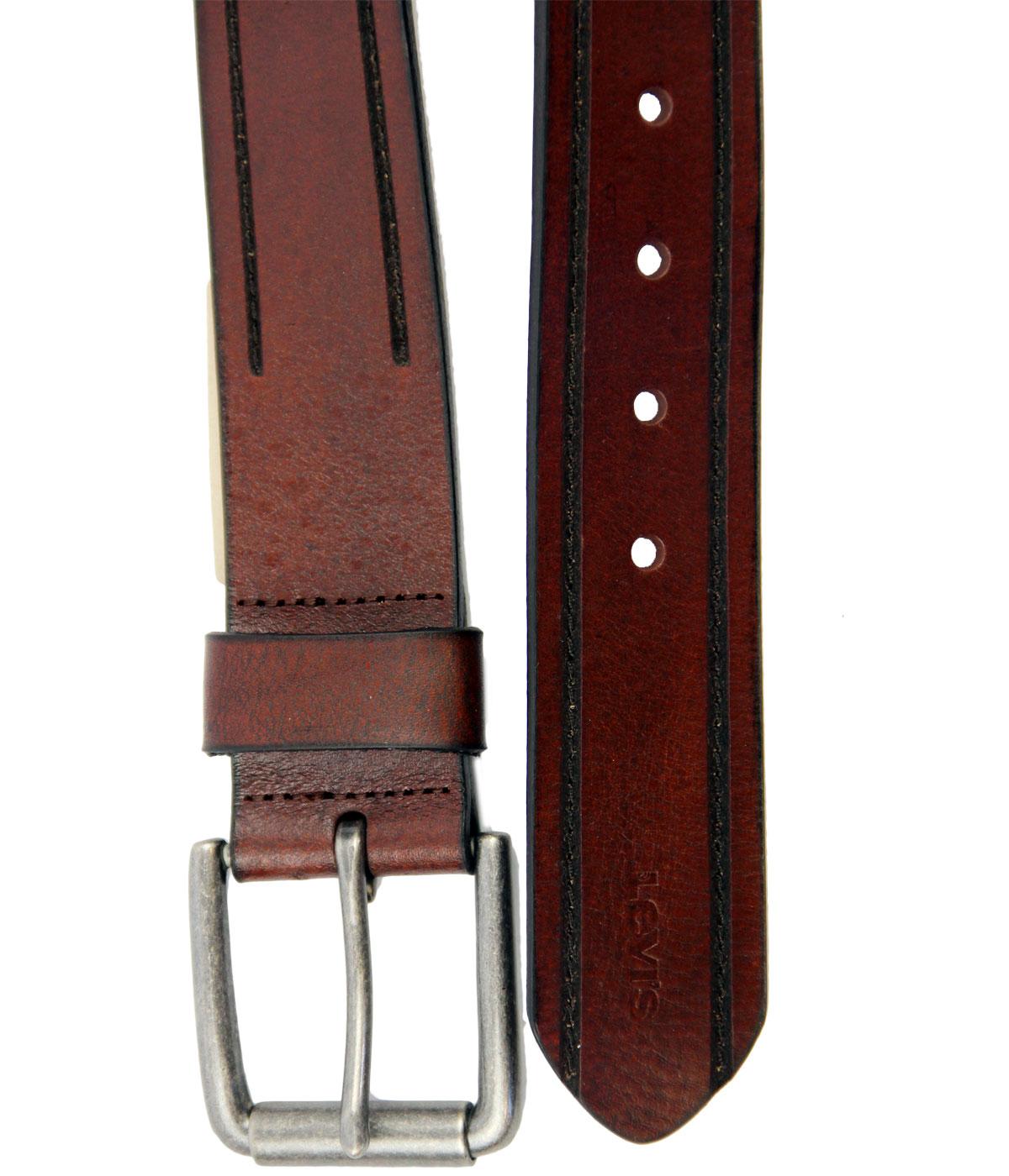 Levi's® Retro Mod Stitched Tramline Classic leather Belt in Brown