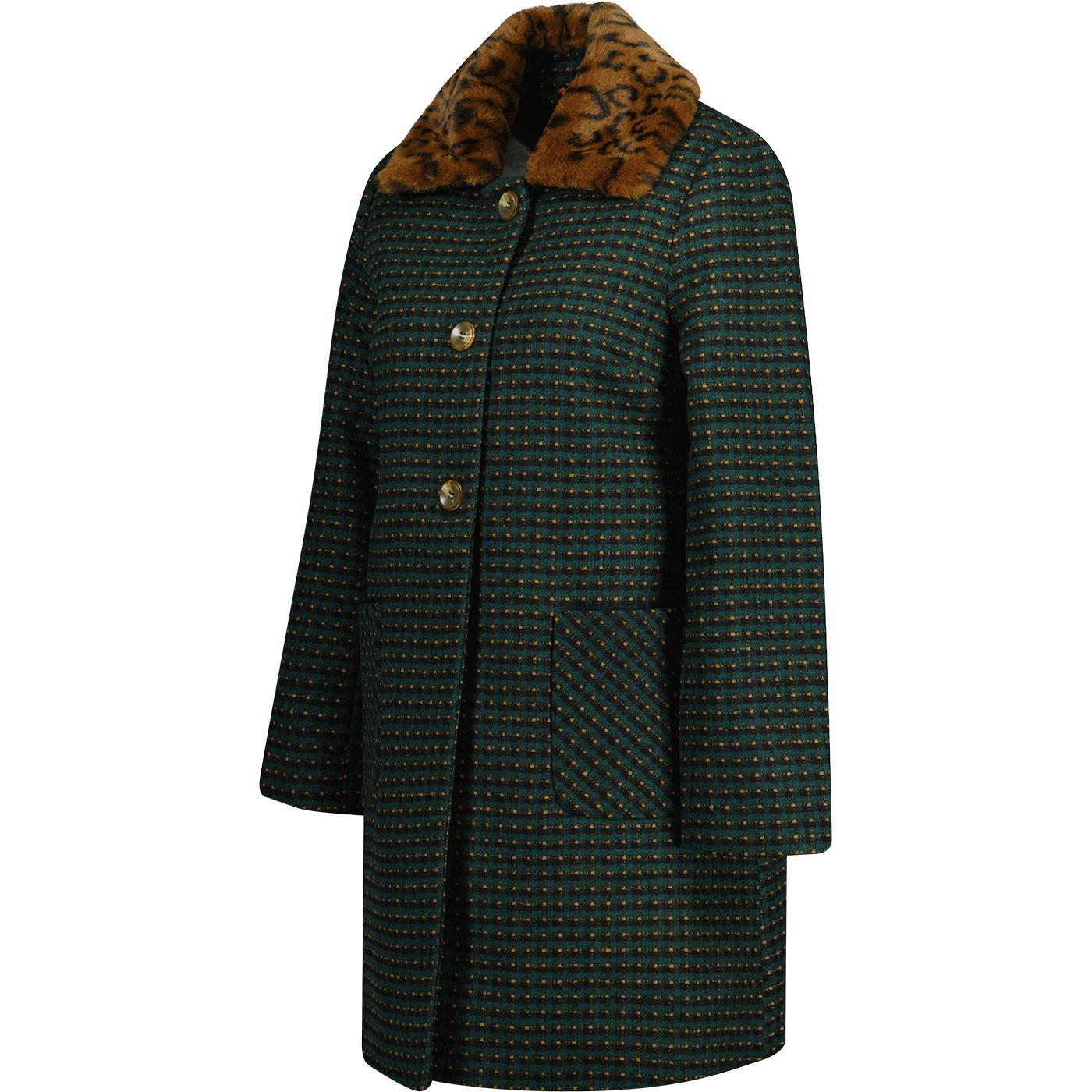 Louche Dryden Retro Cottage Check Coat in Green