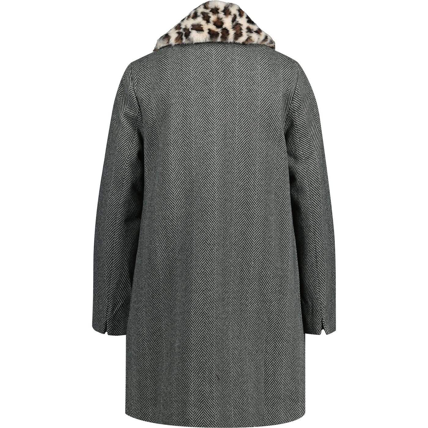 Dryden Louche Retro Herringbone A-Line Coat in Black/White