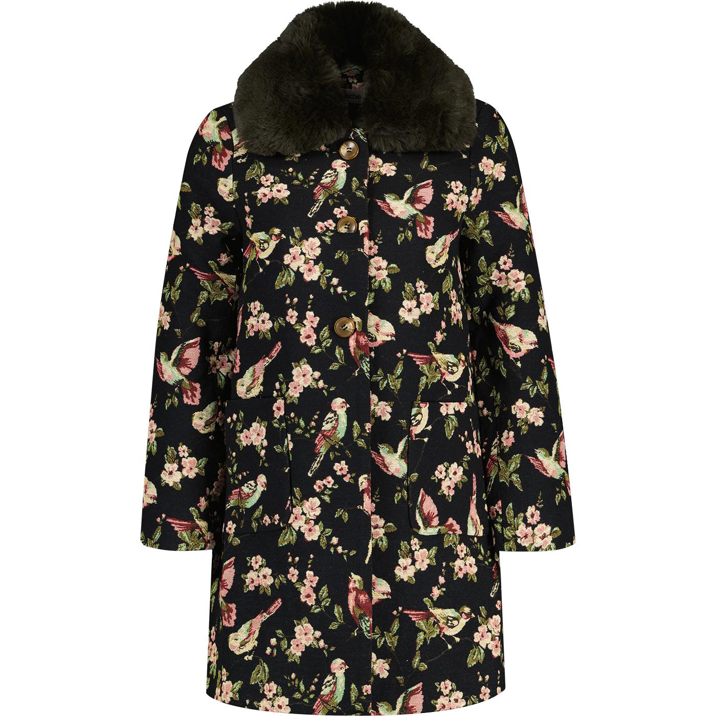 Dryden Louche Tweet Jacquard Retro 60s A-line Coat