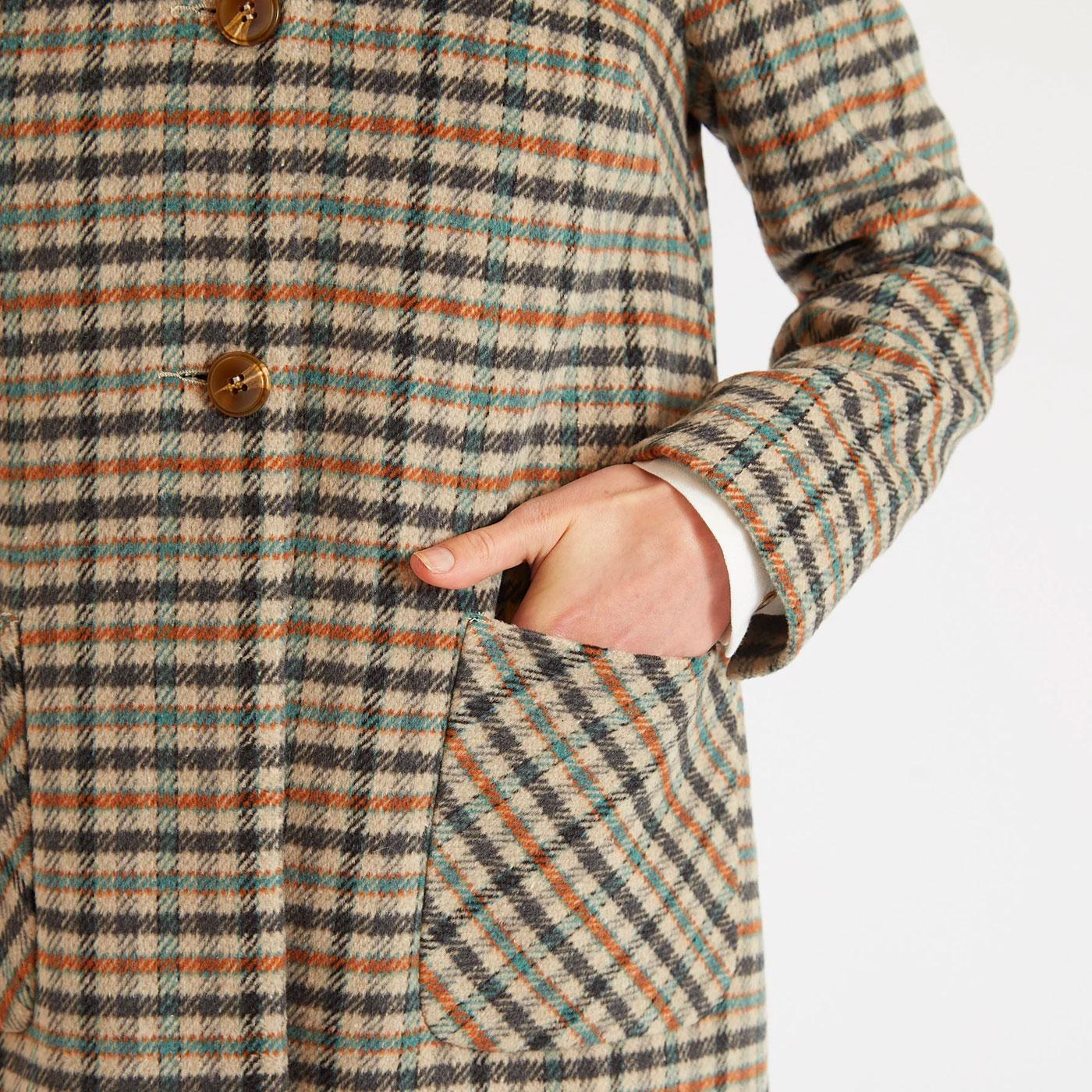 Louche London Dryden Wexford Check Swing Coat in Oatmeal