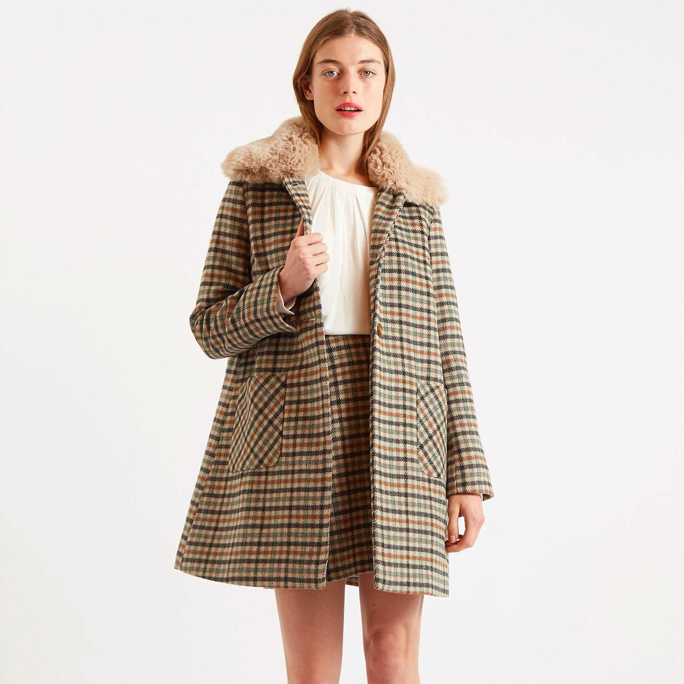 Louche London Dryden Wexford Check Swing Coat in Oatmeal