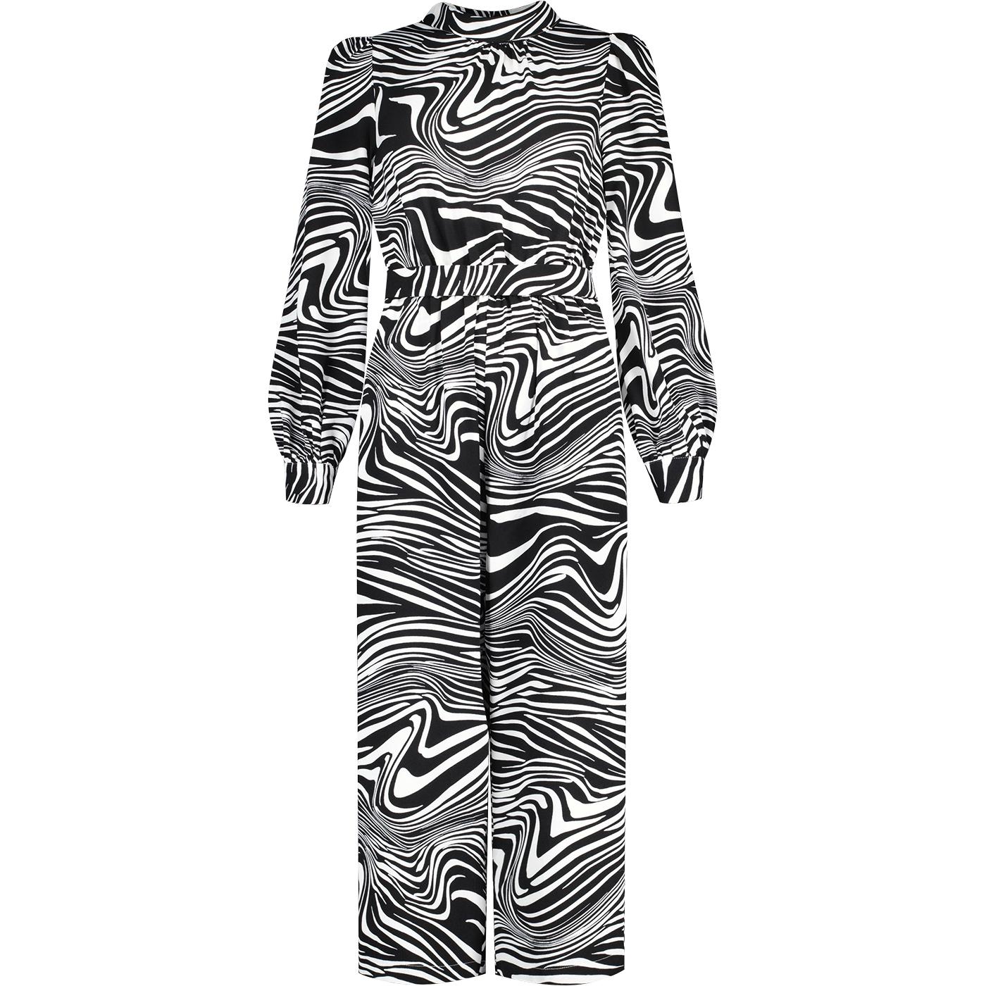 Louche Gayane Retro 70s Zebra Pop Print Jumpsuit in Black/White