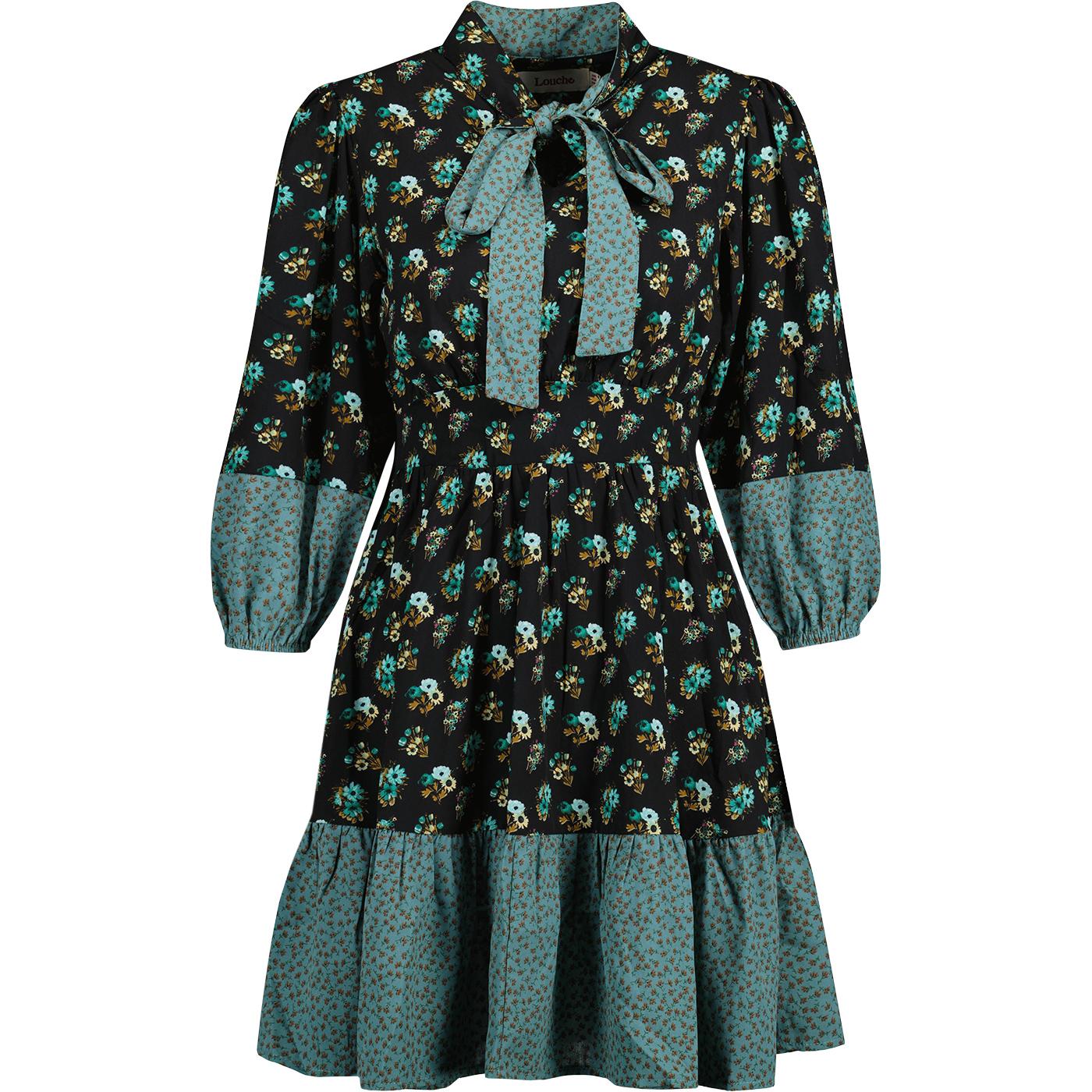 Louche Stina Posy Patchwork Mini Dress Green