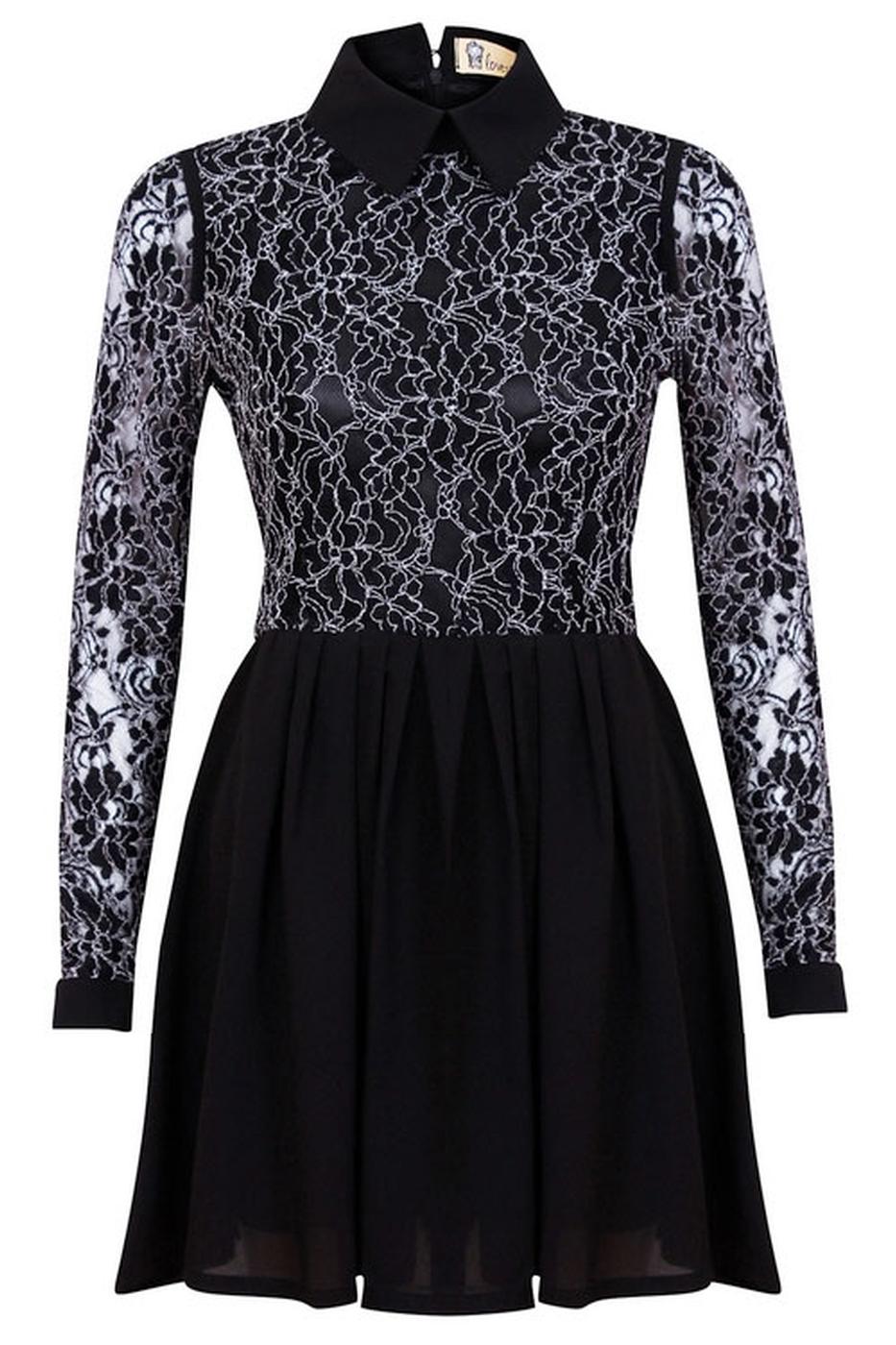 Lovestruck 'Carmen' Retro Vintage style Lace Dress in Black/Black