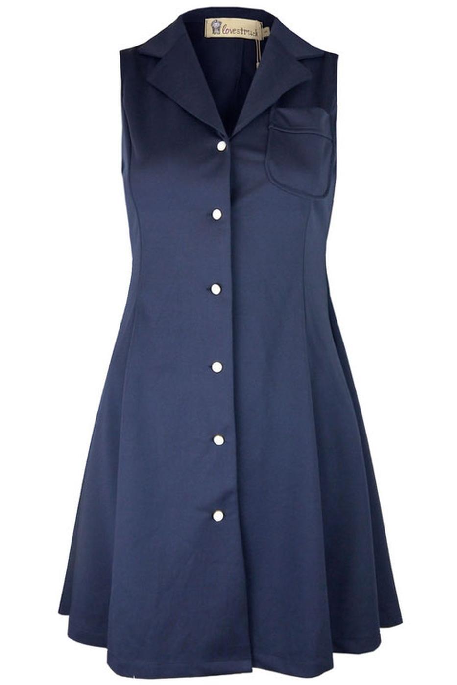 LOVESTRUCK Charlotte Retro 50s Mod Button Up Skater Dress in Navy