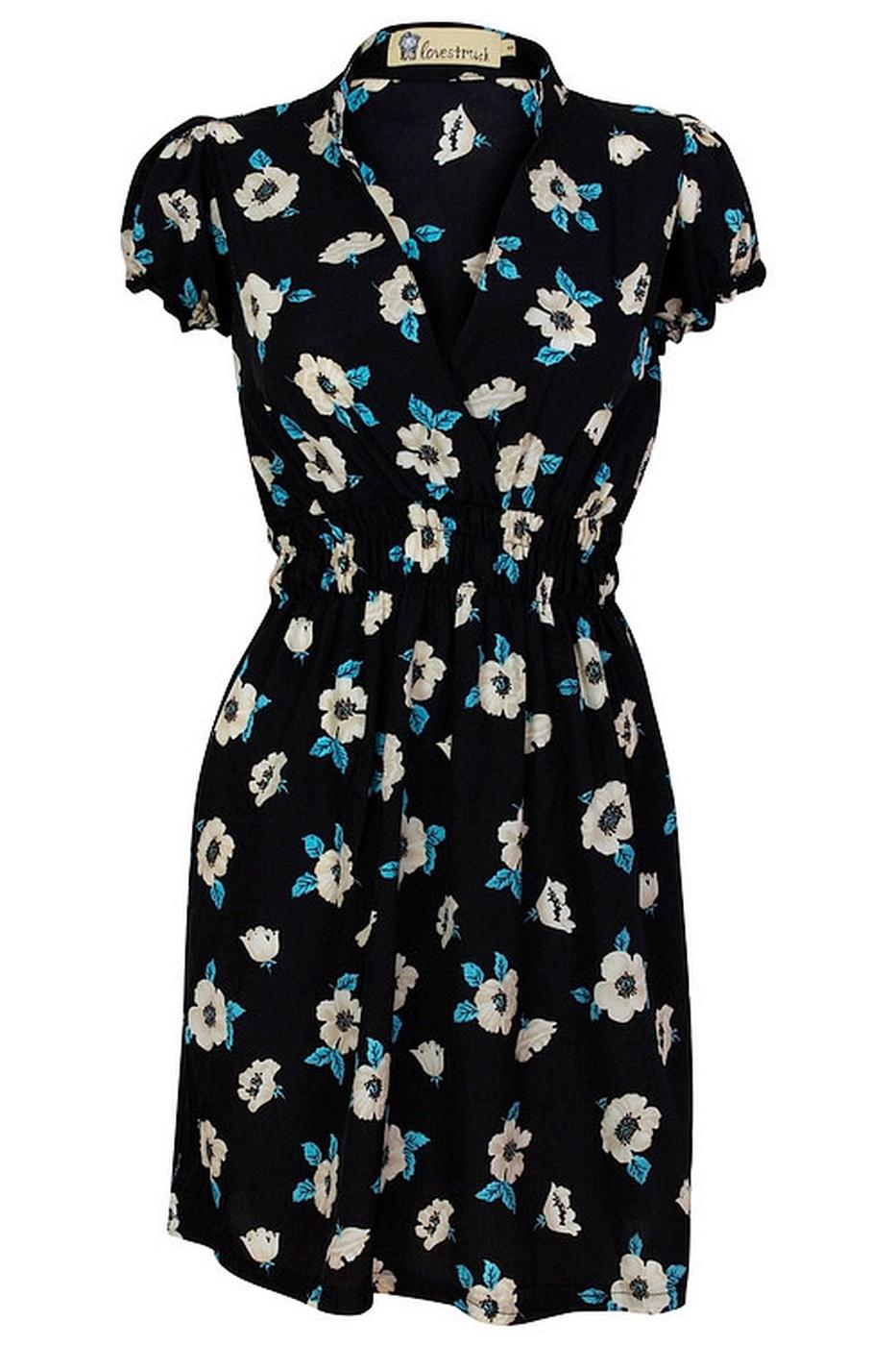 Lovestruck Deirdre Retro Vintage style Tea Dress in Black Floral