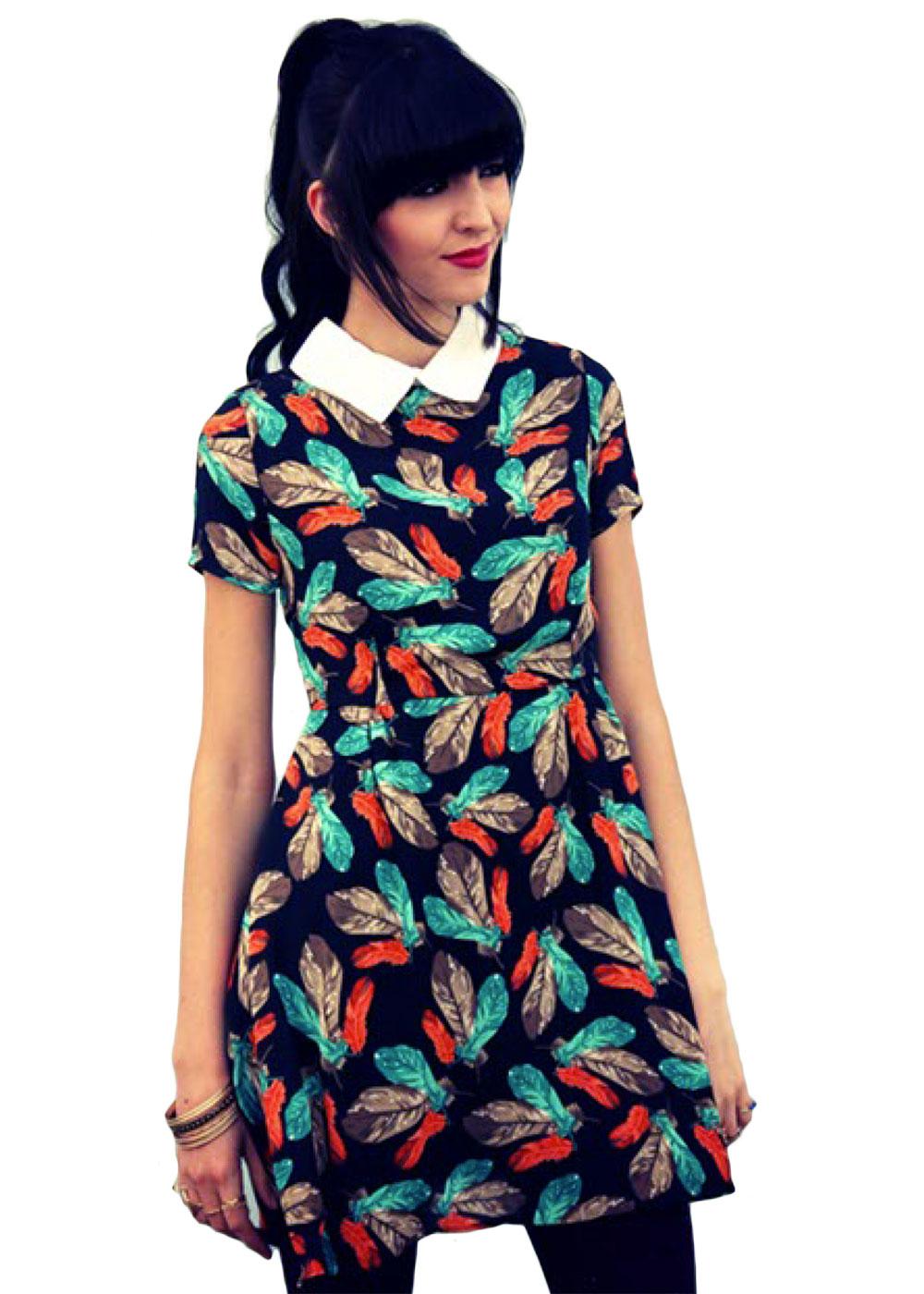 Jasmine LOVESTRUCK 60s Feather Print Collar Dress