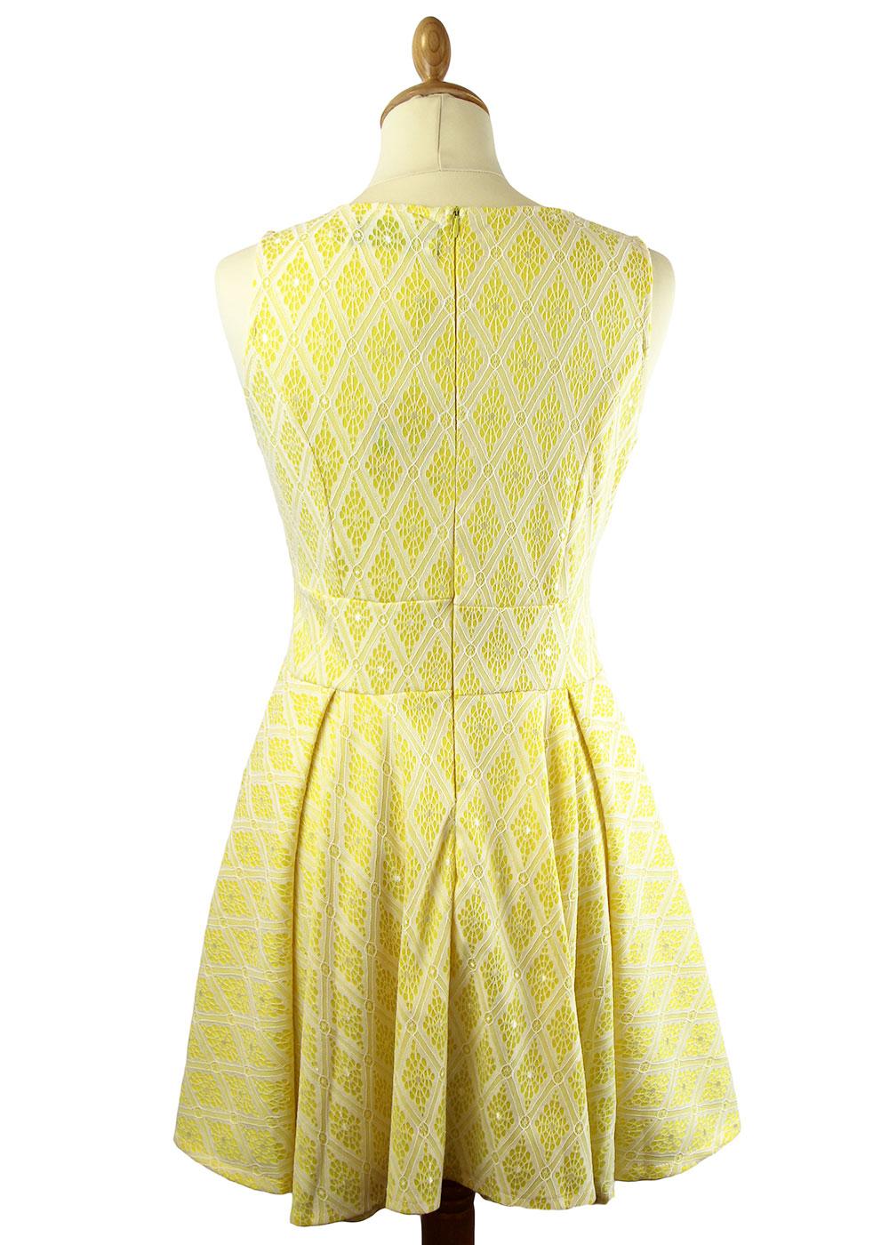 LOVESTRUCK Kimberly Retro 60s Mod Lace Overlay Dress in Yellow