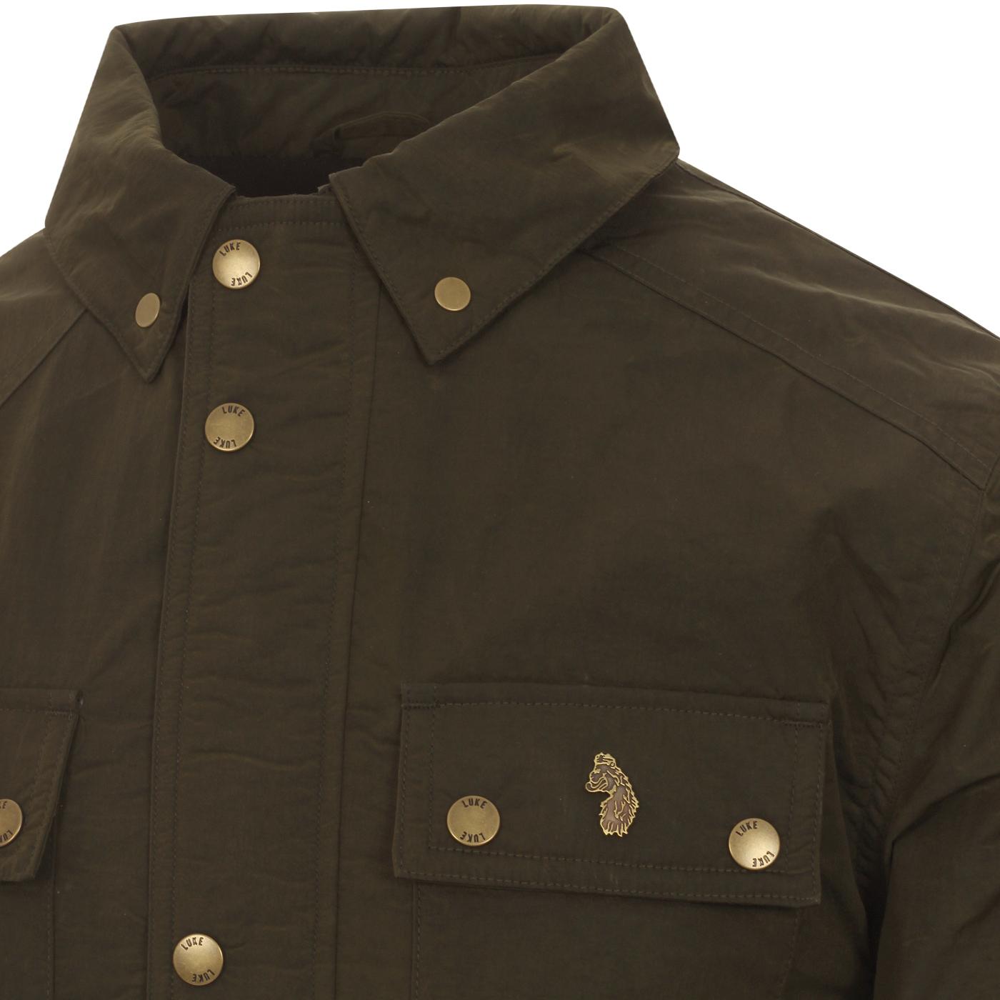 LUKE 1000 Acres Retro Mod Belted Tech Field Jacket in Olive