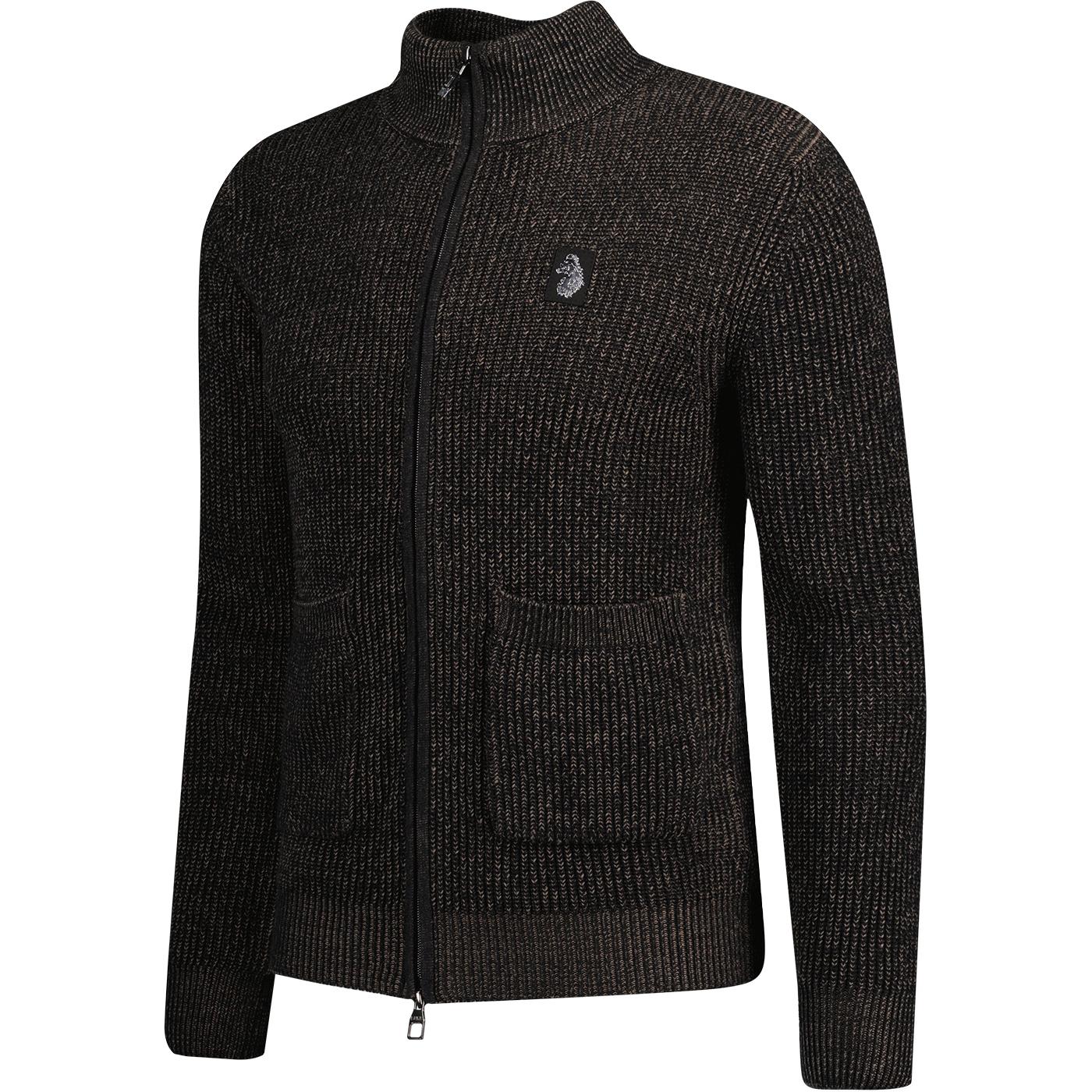 Luke Carbon Retro Funnel Neck Knit Jacket in Clay