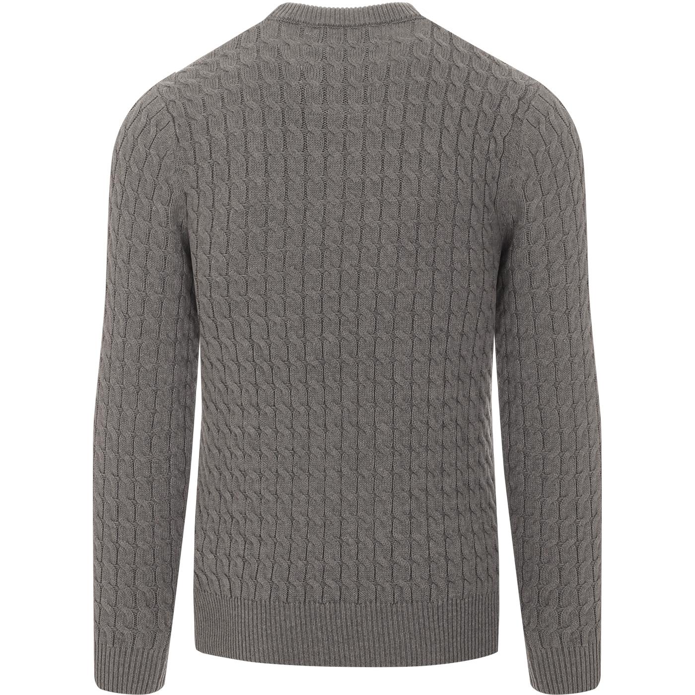 LUKE Carter Johnson Retro Cable Knit Jumper Mid Marl Grey