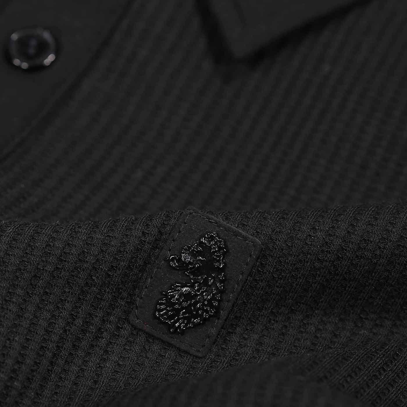 Luke 1977 Larry Men's Textured Button Through Polo Shirt Black