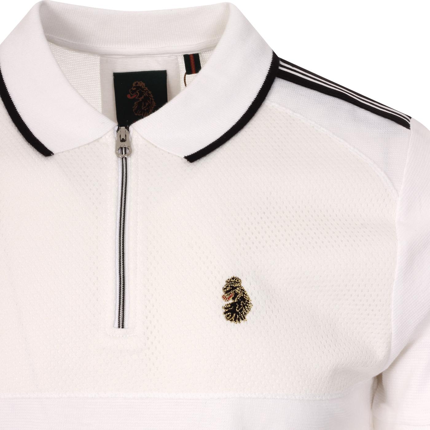 Lorenzo LUKE Retro Mod Perf Panel Rib Pique Polo in White