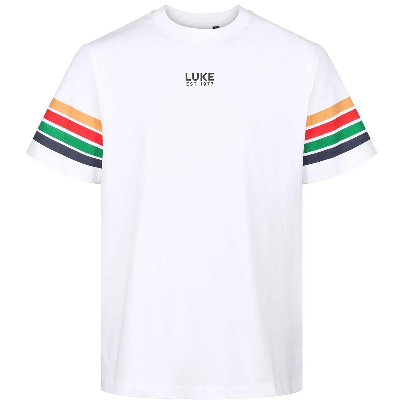 Rally Luke 1977 Retro Rainbow Sleeve Stripe Tee W