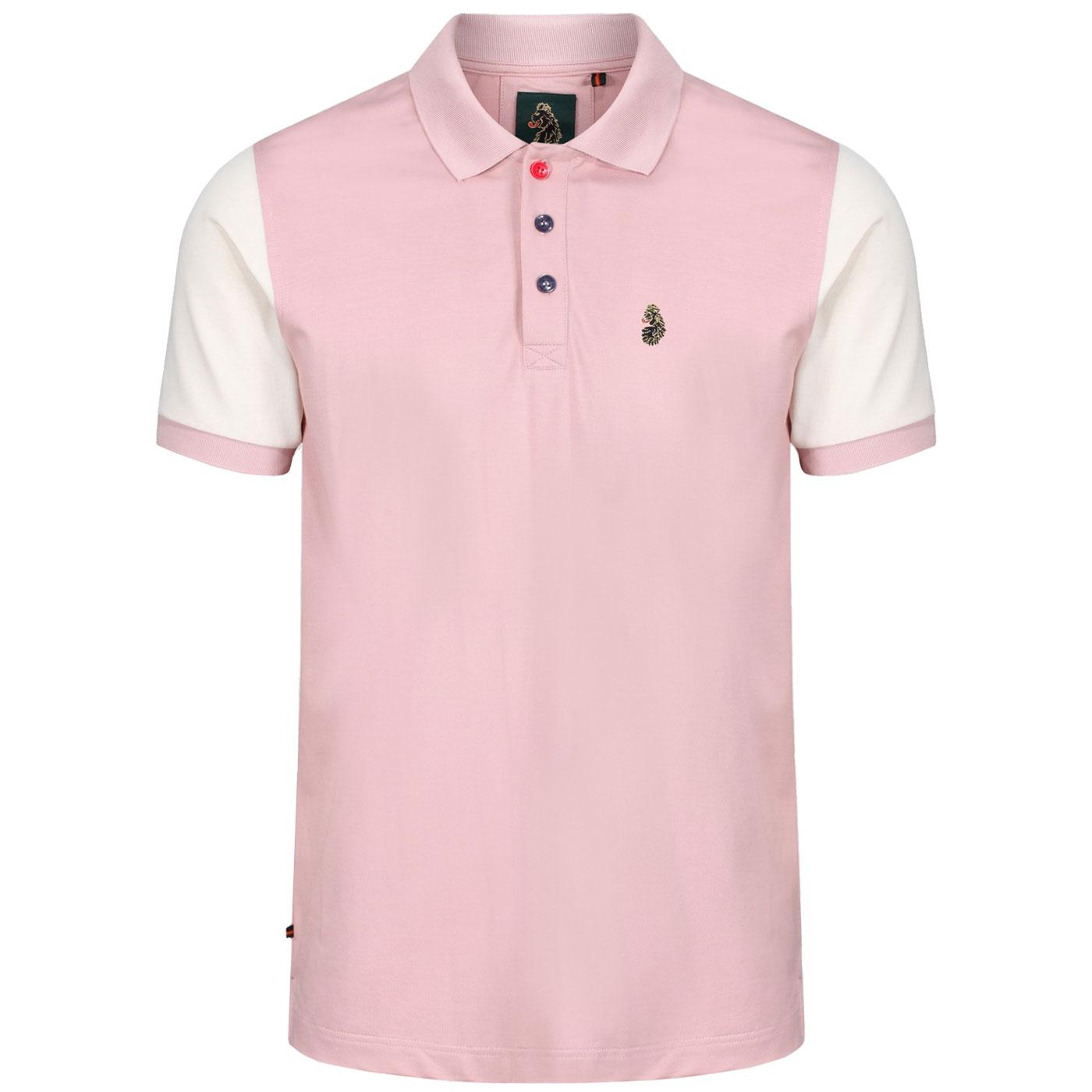 LUKE 'Selecter' Mens Retro Mod Pique Polo Shirt in Pale Pink