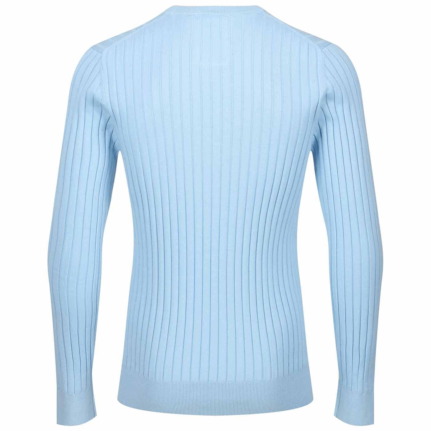 Luke 1977 Spare Rib Knitted Crew Neck cotton Jumper Sky Blue